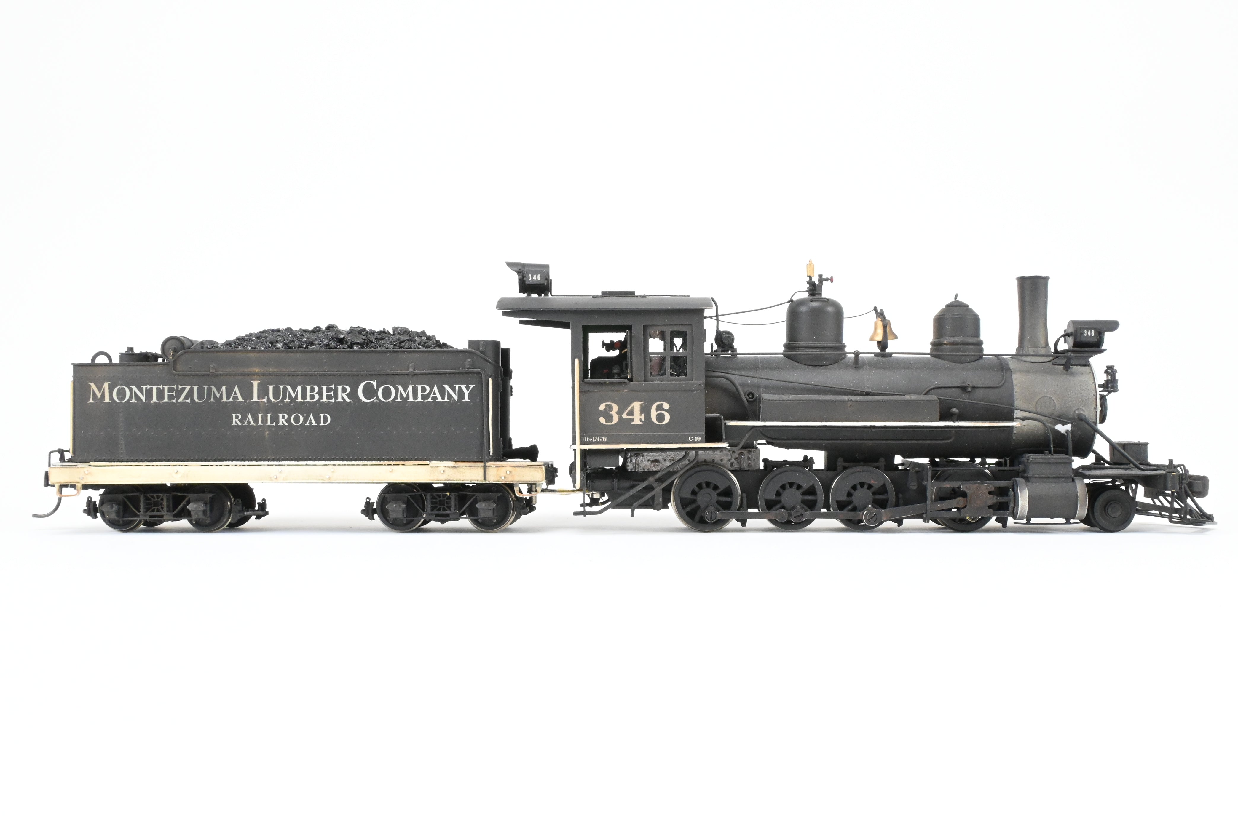 On3 Scale Brass Model Train - Balboa Scale Models' Exclusive Custom Denver & Rio Grande C-19 2-8-0 CP Locomotive with Correct Tender for Montezuma Lumber Co. #346, Featuring Added Details and SoundTraxx Tsunami DCC/Sound System