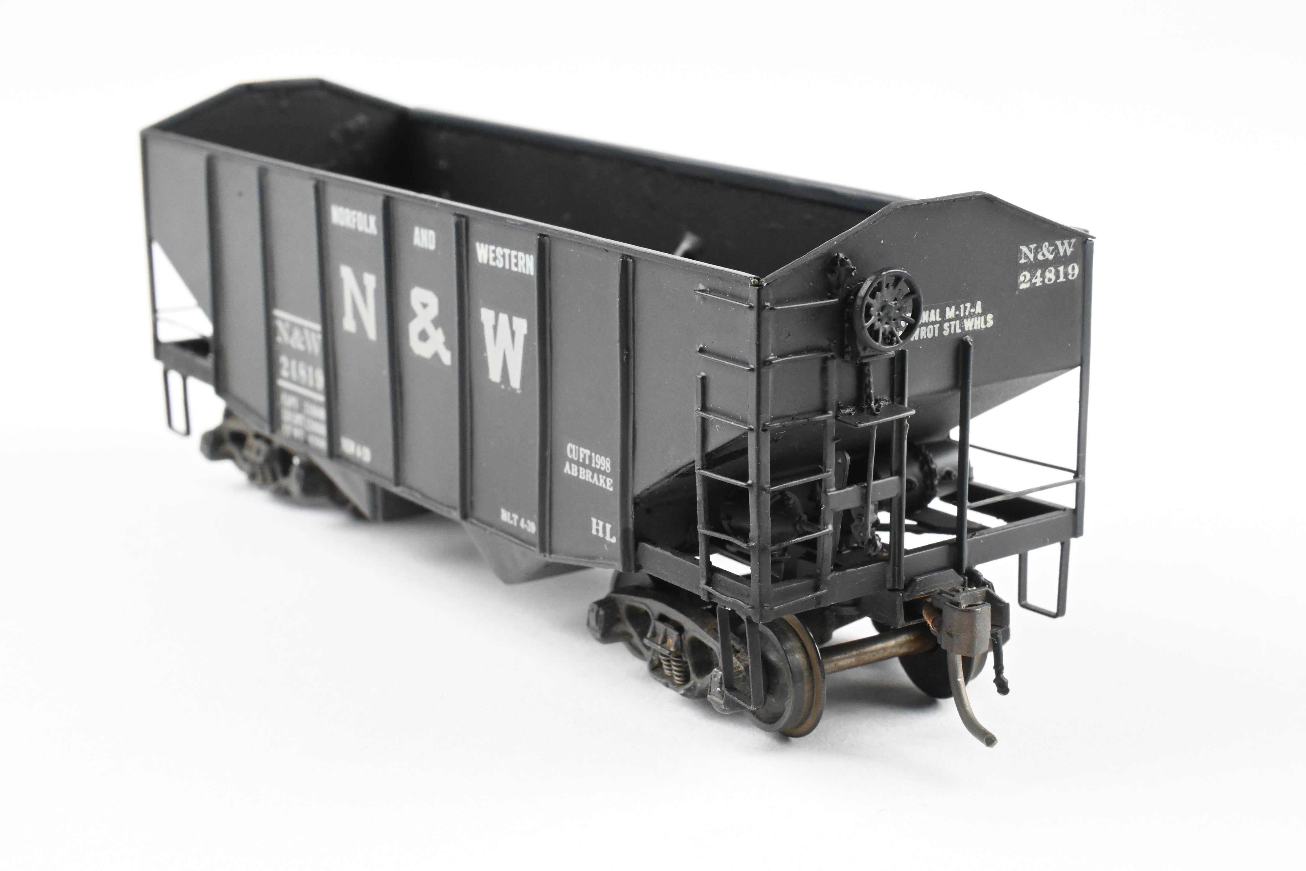 HO Scale Brass Custom Painted N&W (Norfolk & Western) 55-Ton 2-Bay Hopper Model for N&W Coal Trains - REBOXX Packaging