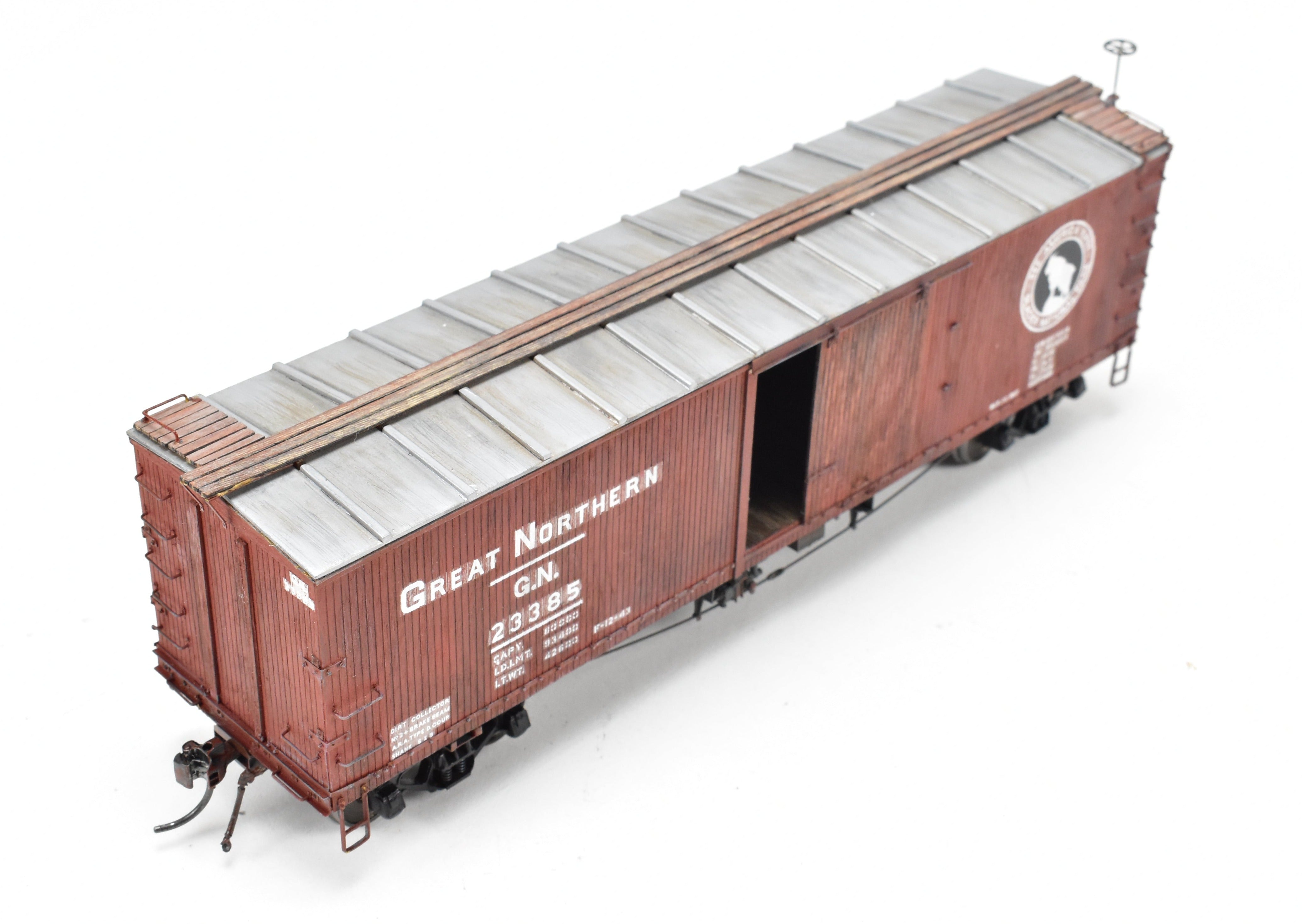 O Scale GN Great Northern 40' Truss Rod Pro - Built Painted Wood & Brass Boxcar Kit 403221