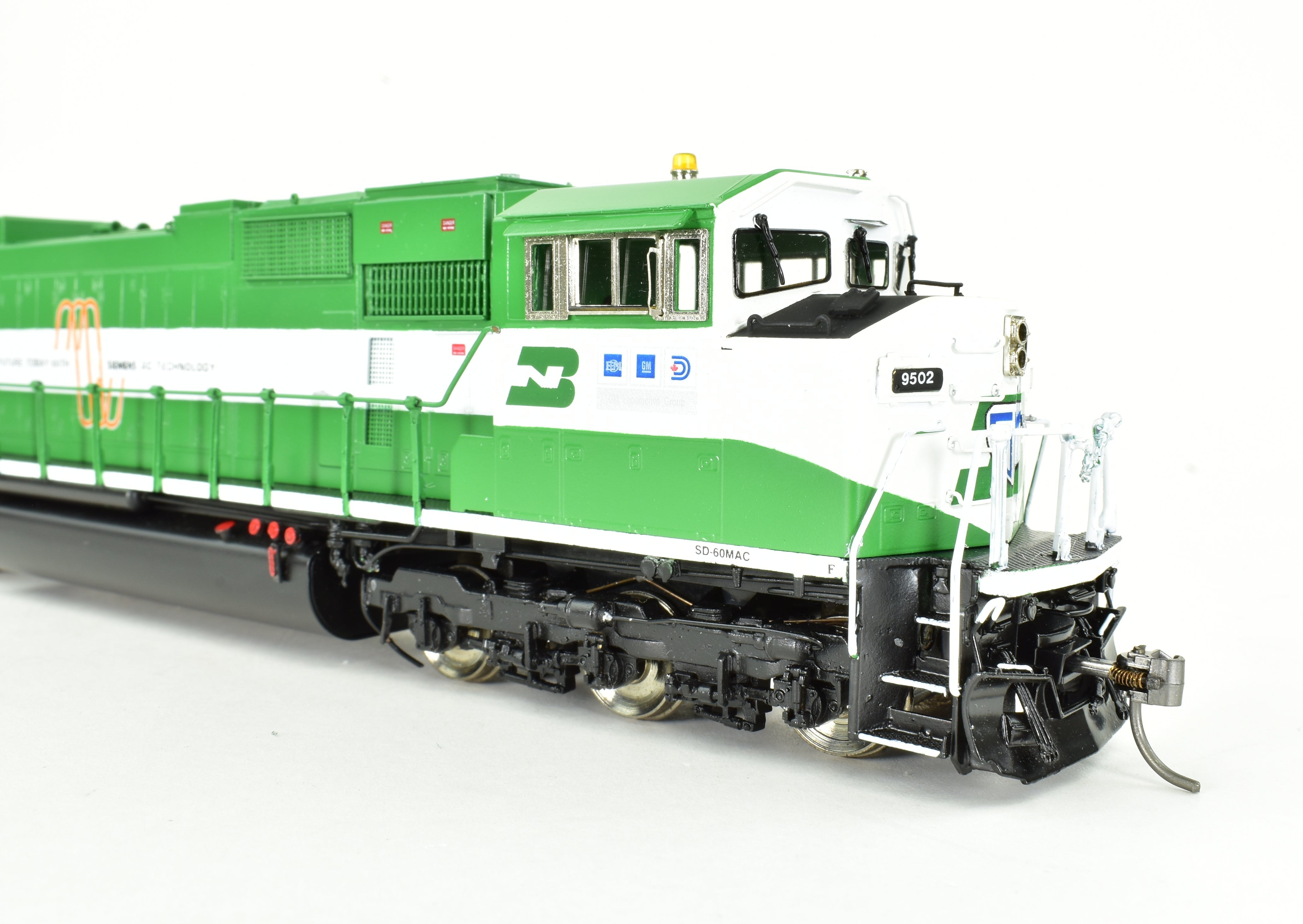 HO Scale Brass BN SD60MAC FP No. 9502 by Overland Models with HTCR Trucks