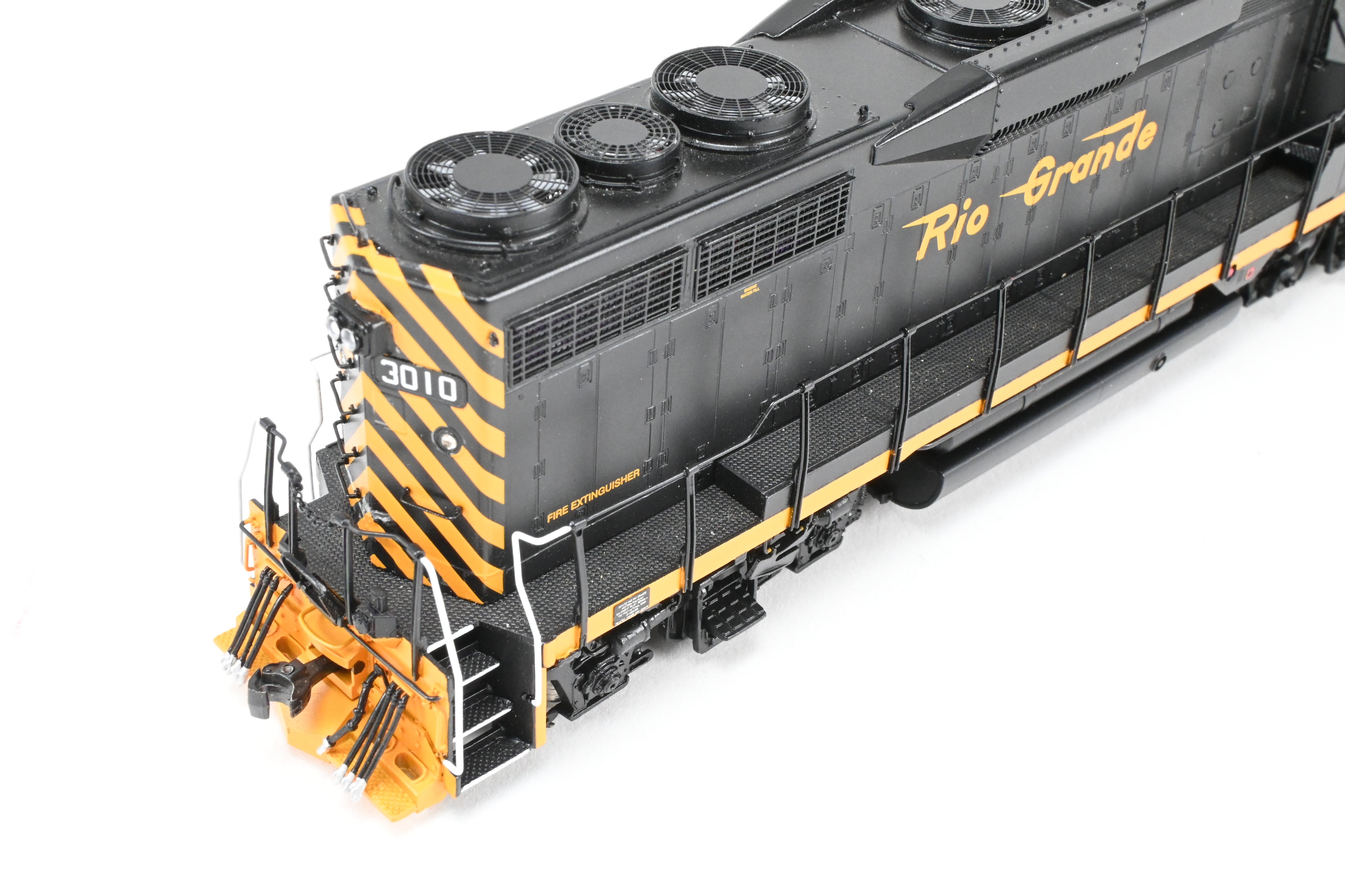 HO Scale Brass Locomotive Model - Overland Models, Inc. D&RGW - Denver And Rio Grande Western EMD GP30 FP in Striking Black/Orange Color Scheme #3010 Equipped with SoundTraxx DCC & Sound System