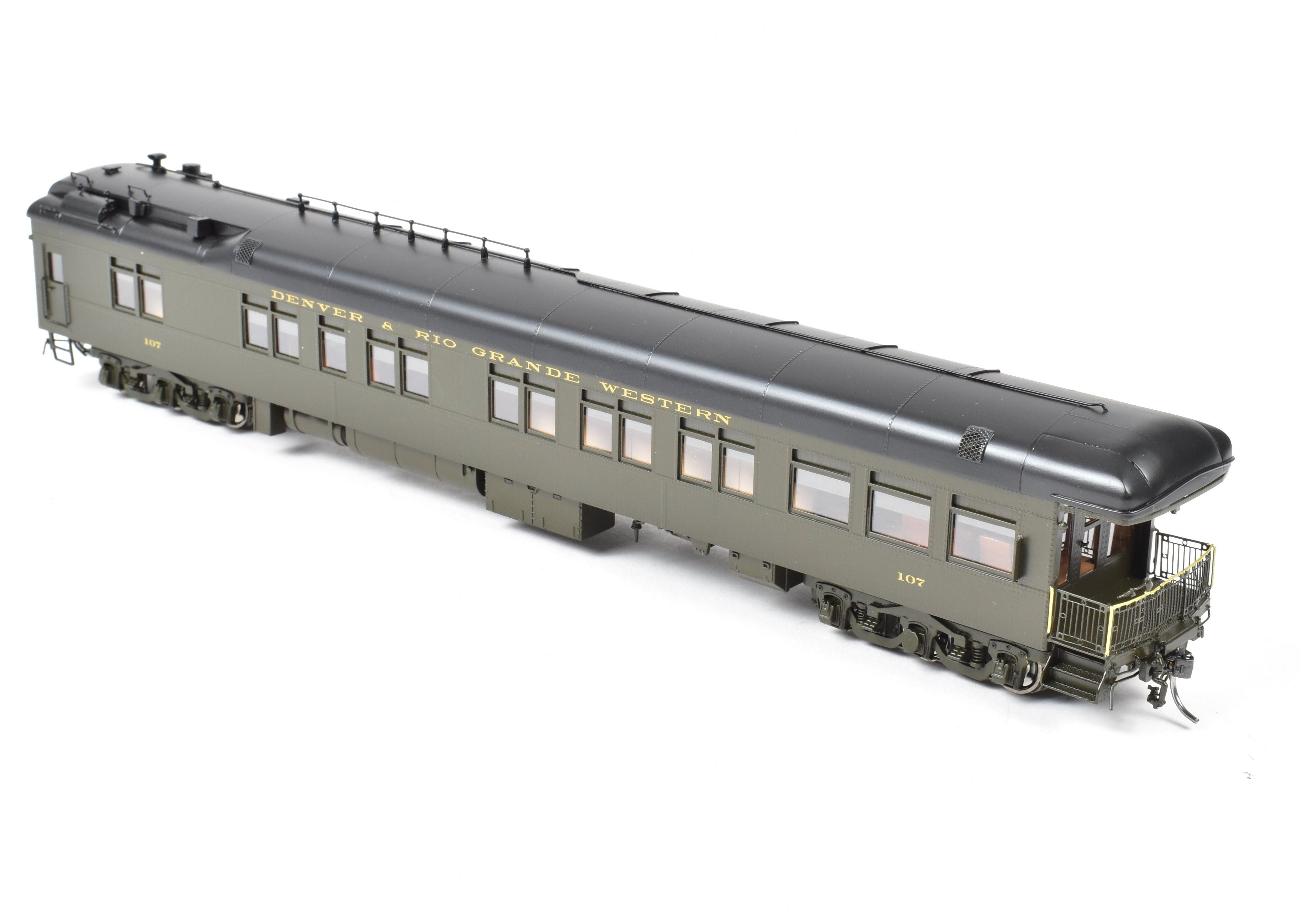 HO NEW Brass North Bank Line D&RGW 107 Business Car in Pullman Green (1951 - 1955)