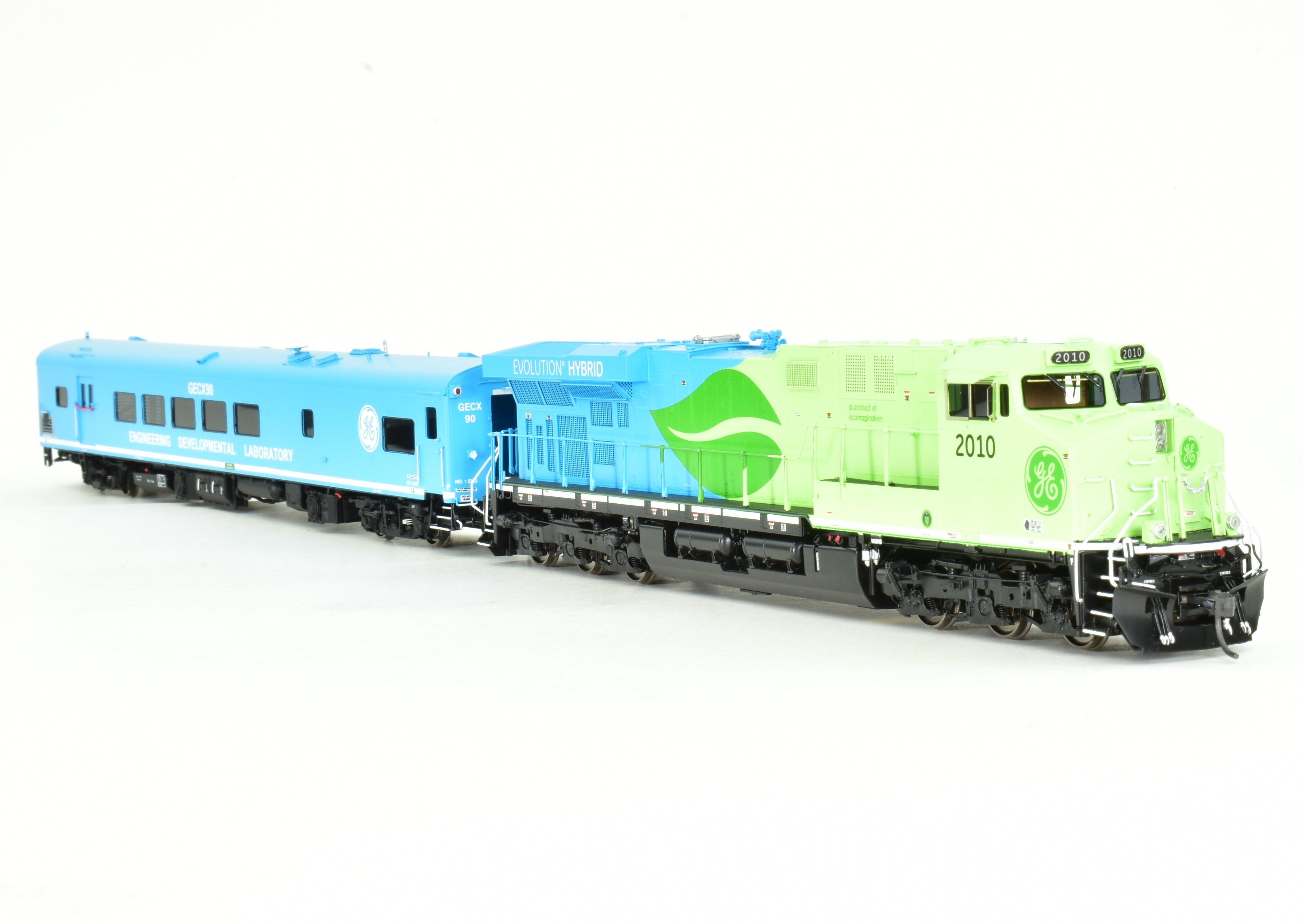 HO Scale Brass Model Train Set - Overland Models Inc. GE Demo, General Electric Demonstrator GE Evolution and Test Car Set with Factory Paint
