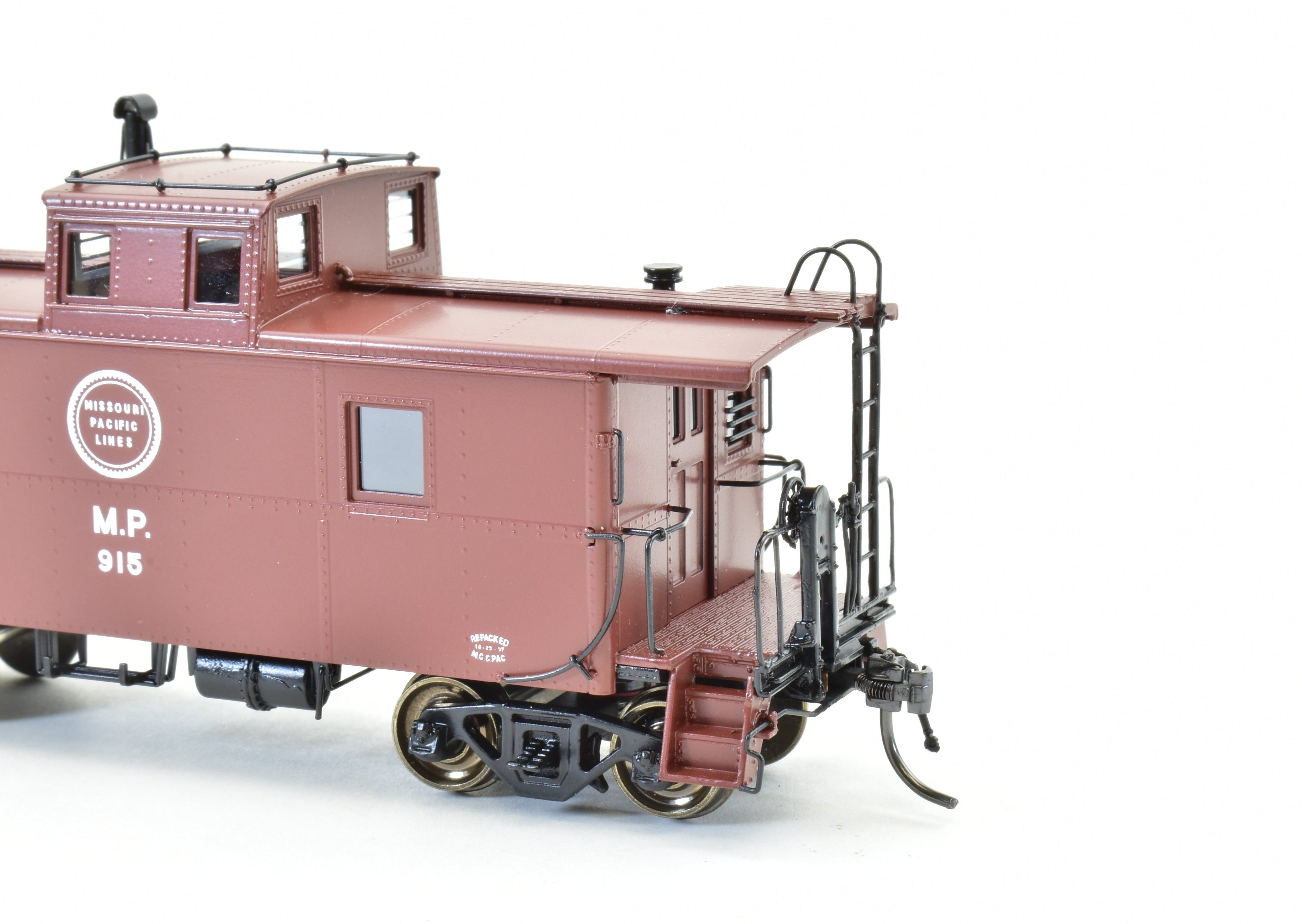 HO Scale Brass OMI - Overland Models, Inc. Missouri Pacific Magor Steel Caboose Model As Built in 1937, Factory Painted with Red and Small White Herald Scheme