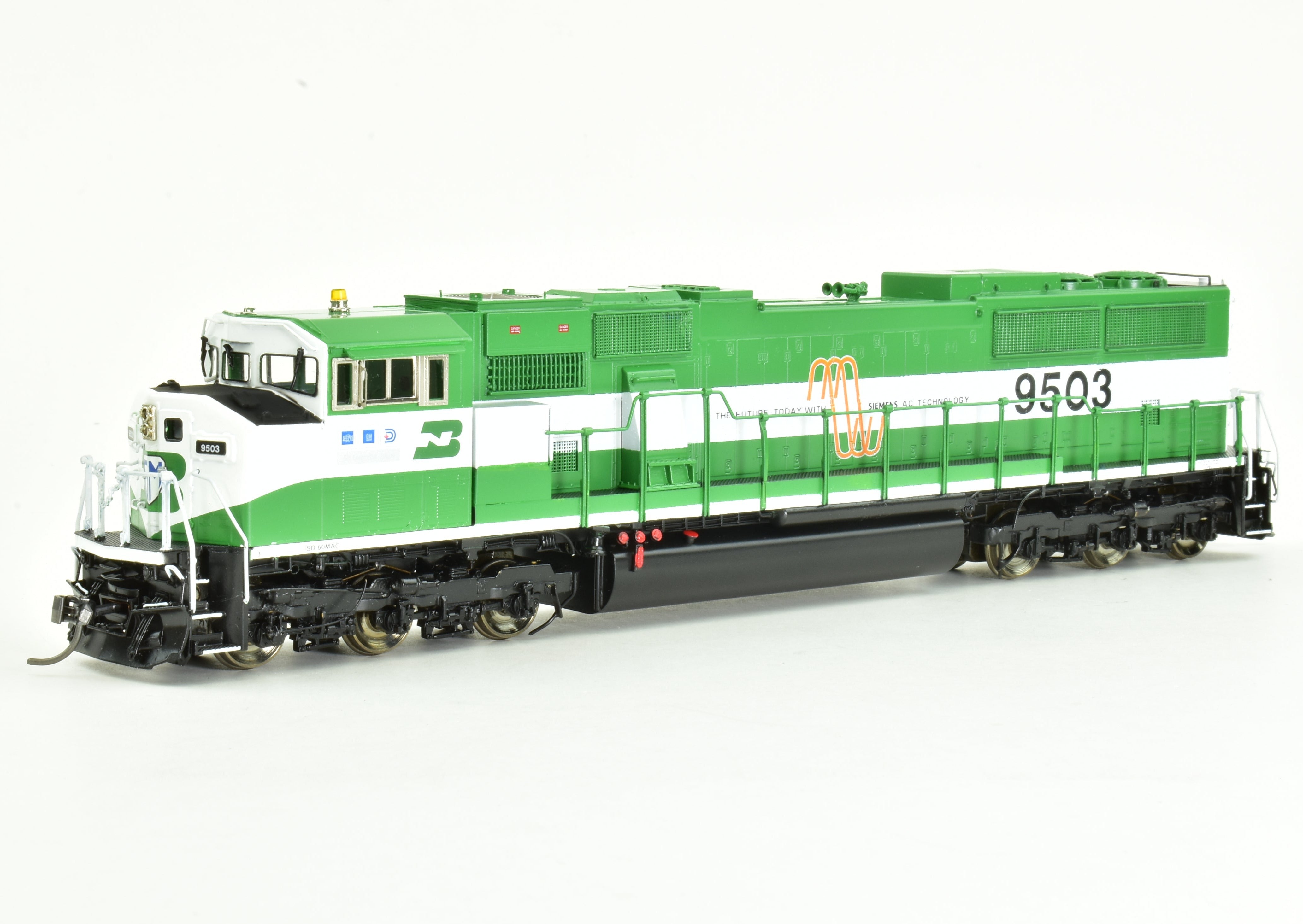 HO Scale Brass Locomotive Model - Overland Models, Inc. Burlington Northern SD60MAC FP No. 9503 with HTCR Trucks