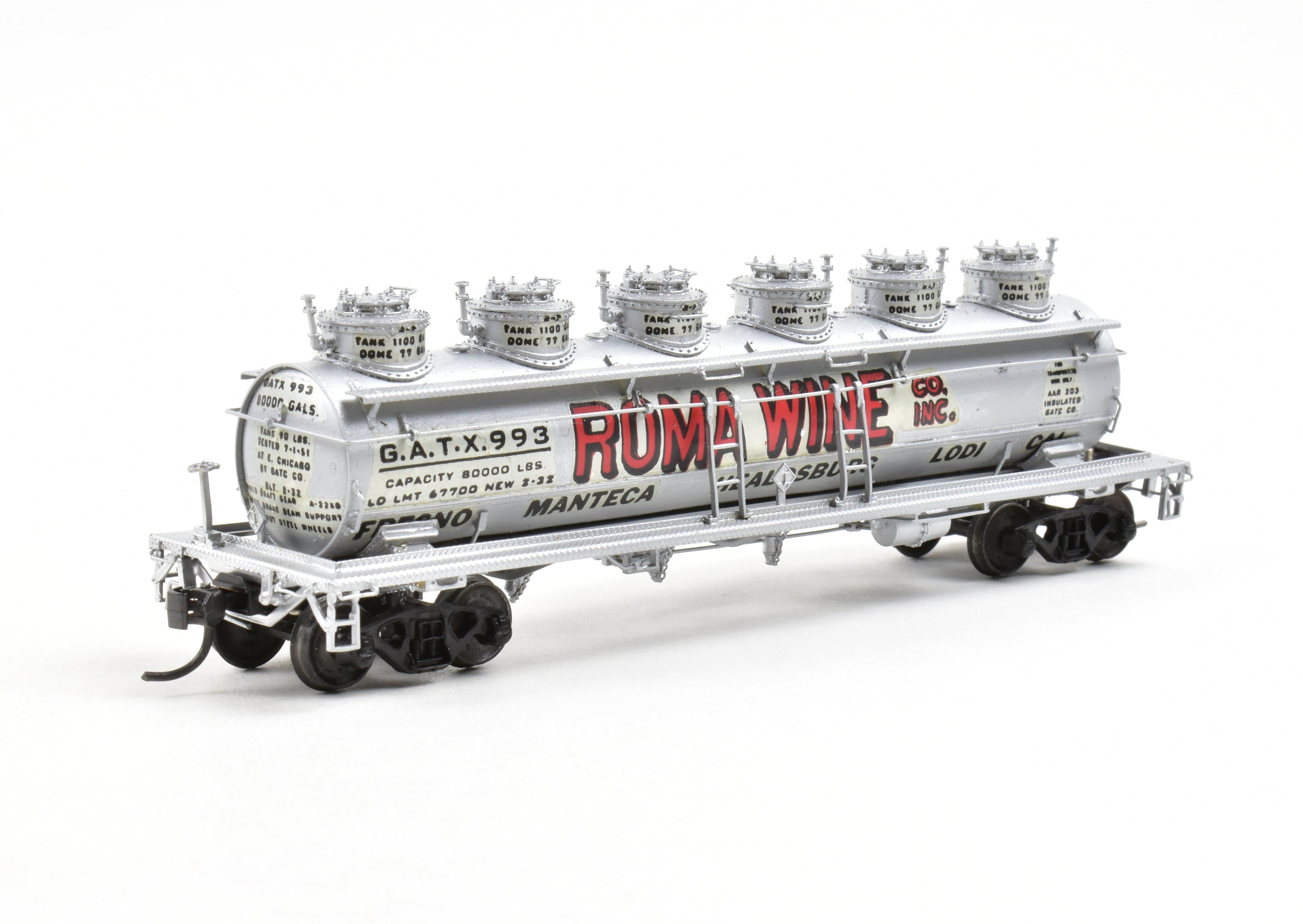 High - Quality HO Scale Brass Precision Scale Co. Unadorned G.A.T.X. 6 Dome - Wine Tank Car Professionally Custom Painted for Roma Wine Model Train