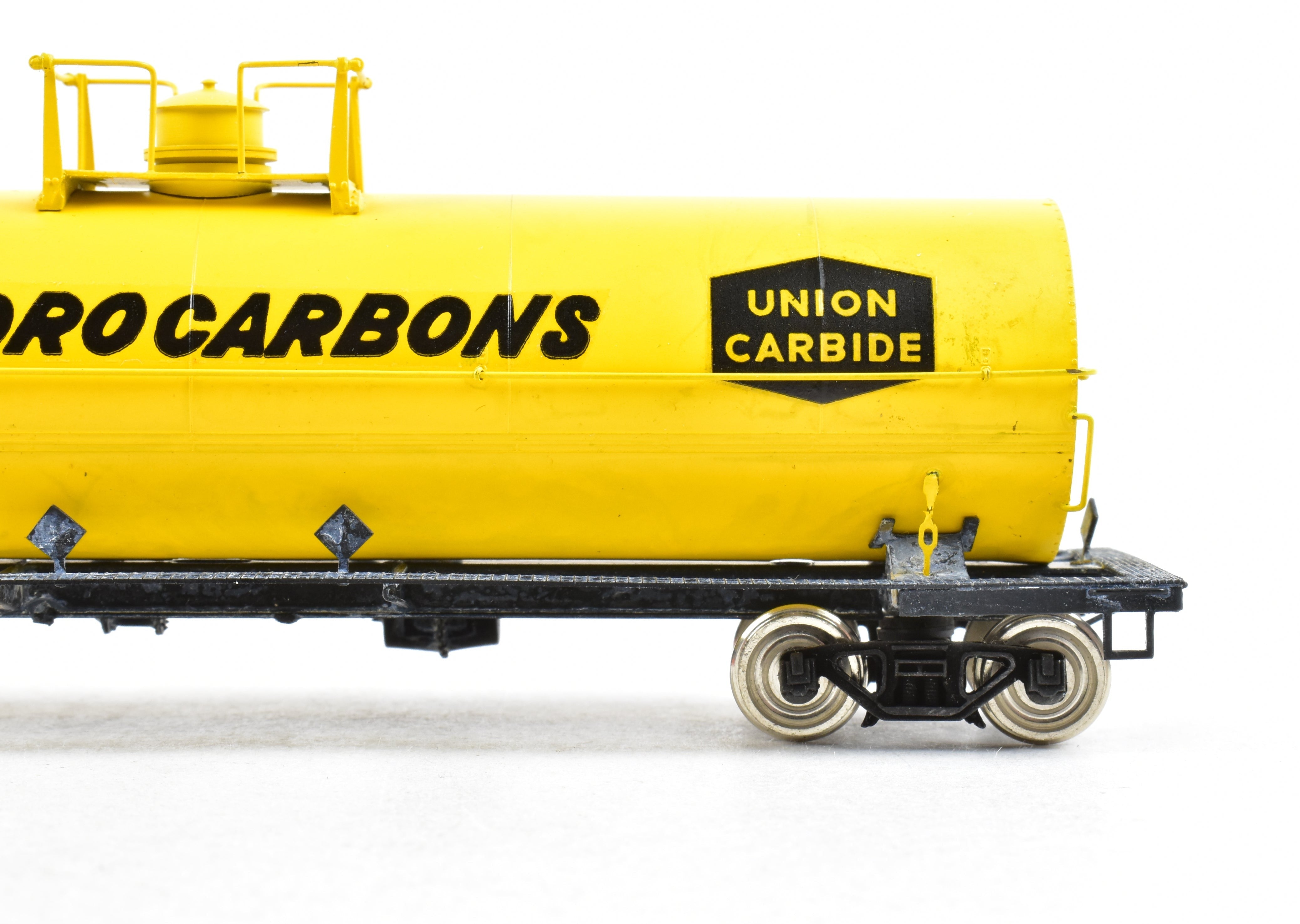 HO Scale Brass Precision Scale Co. (PSC) 12,000 Gallon Tank Car Factory-Painted in Yellow for Union Carbide, Various Roads Model
