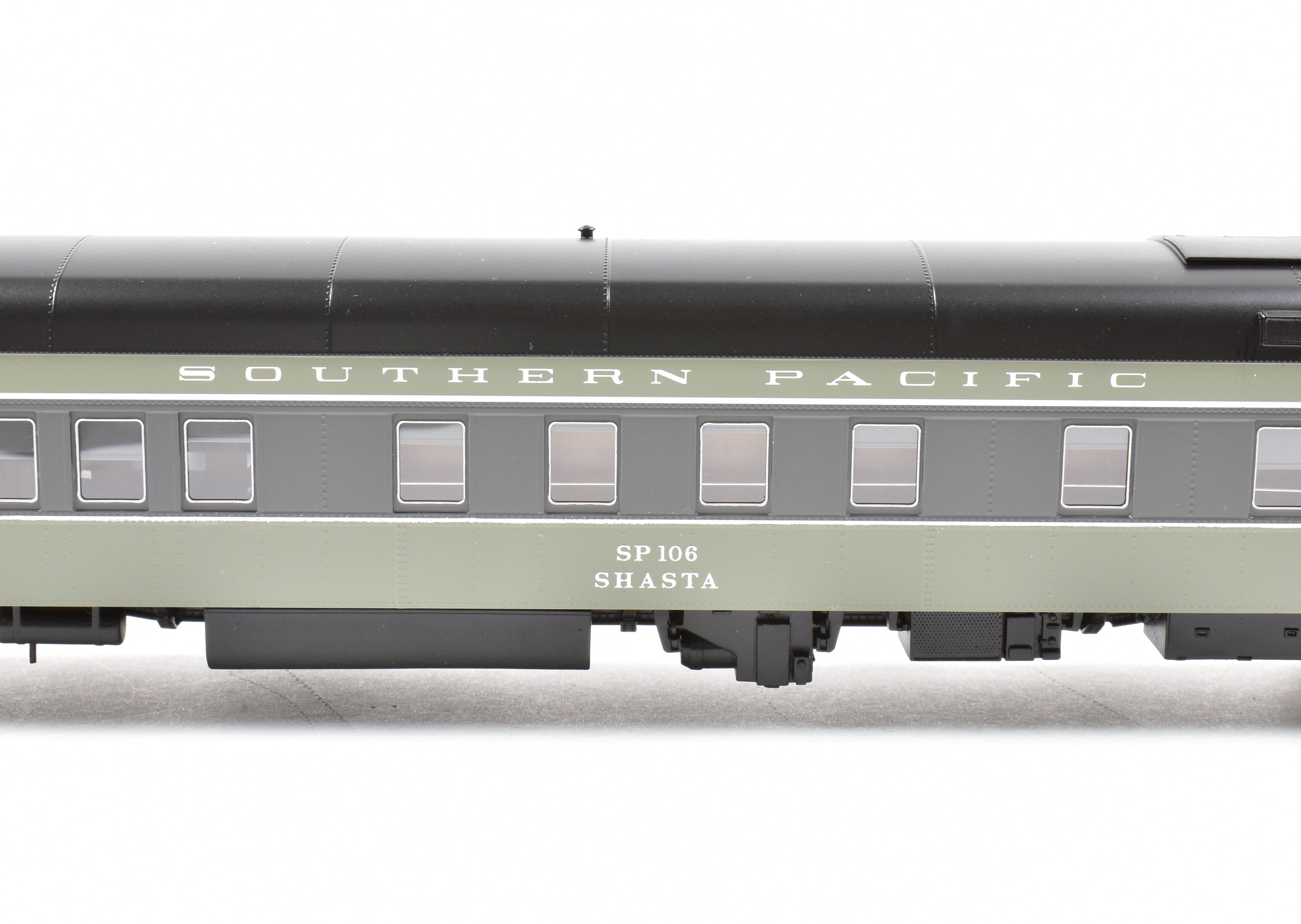 High - Quality HO Scale New Brass Model of North Bank Line Southern Pacific Shasta #106 Business Car in Two - Tone Grey Color