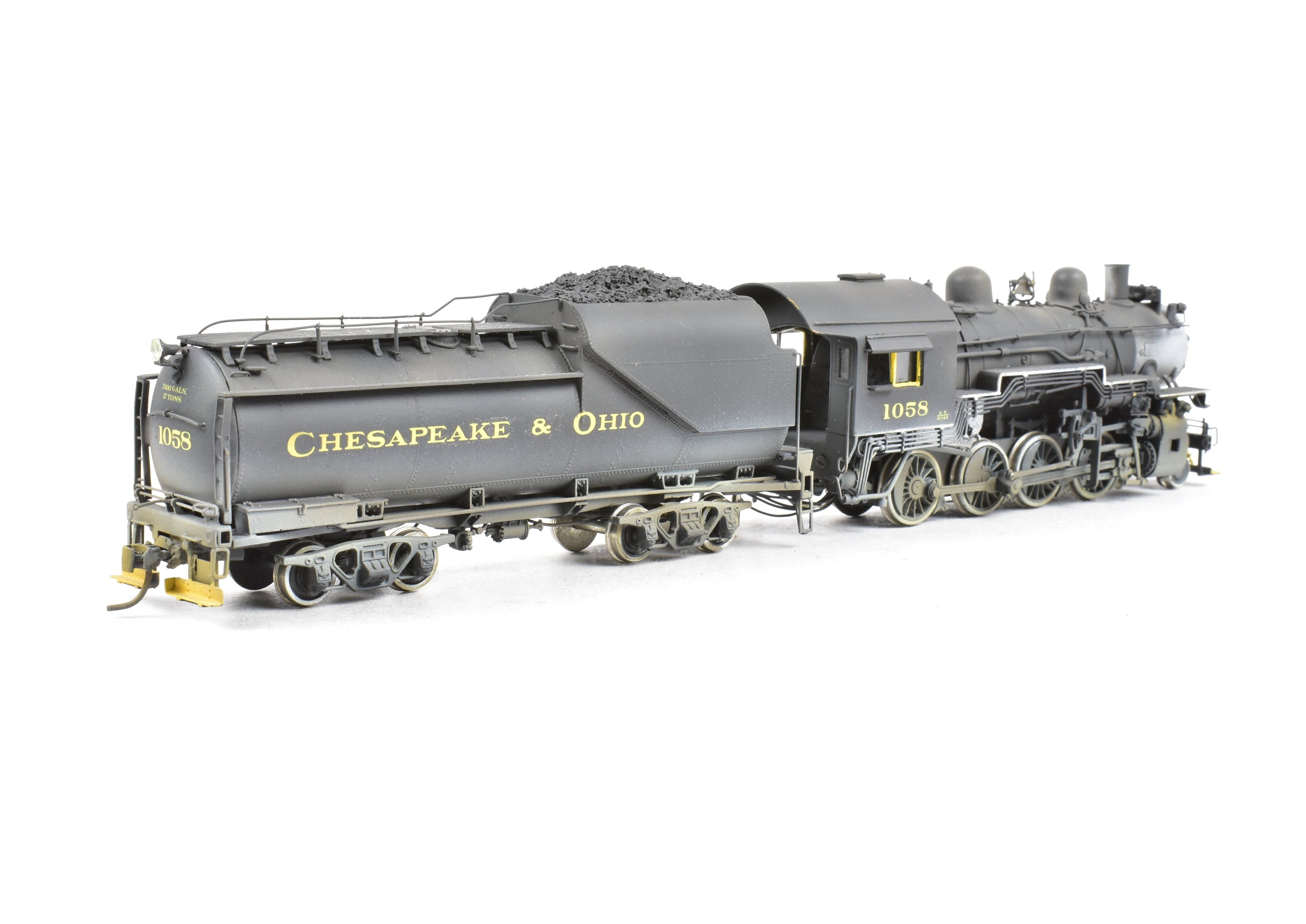 HO Scale Brass Model Train - Overland Models C&O (Chesapeake & Ohio) G - 9 2 - 8 - 0 CP Weathered Locomotive No. 1058 with DCC and Sound Function