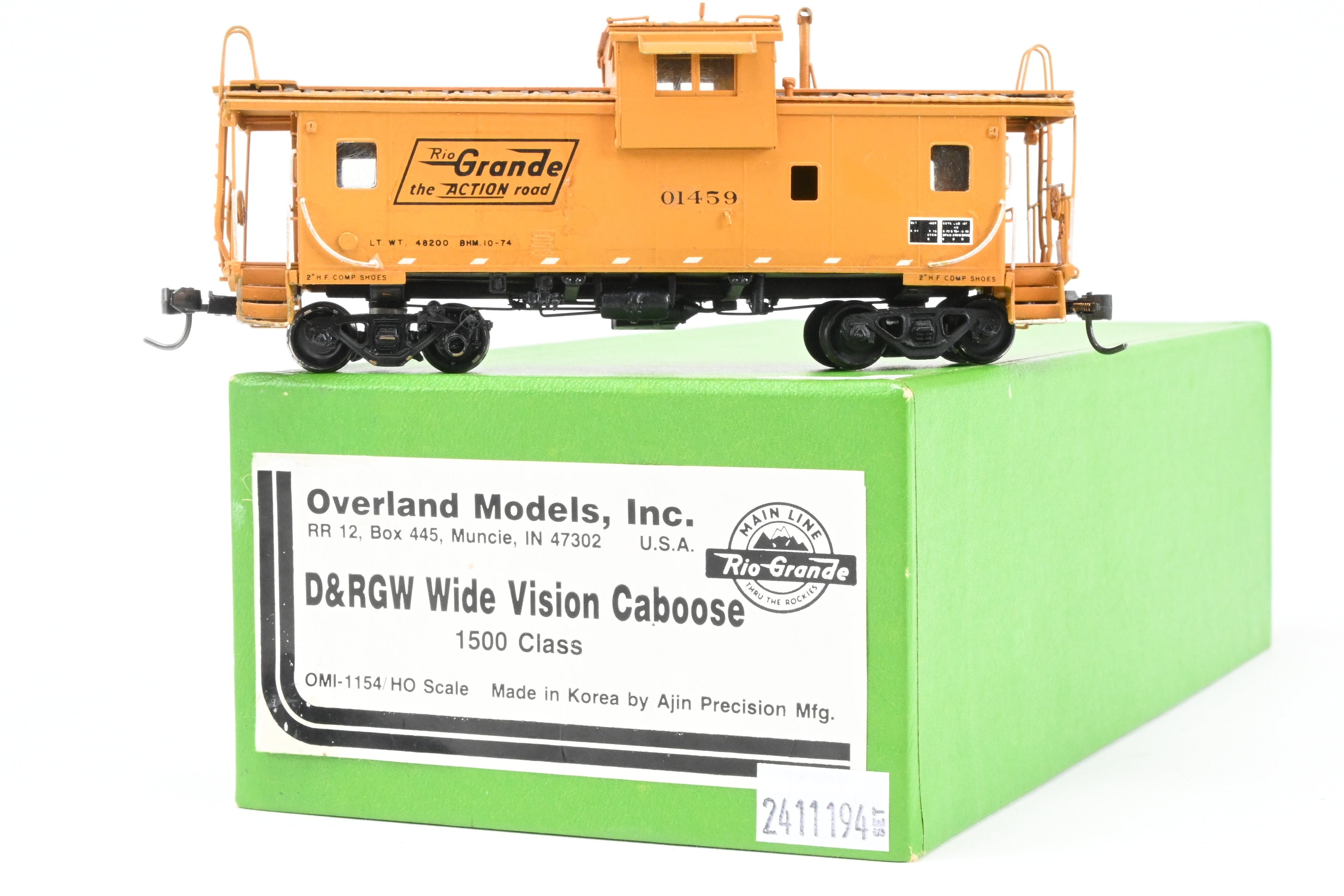 HO Scale Brass Model - Overland Models, Inc. D&RGW - Denver & Rio Grande Western Wide Vision Caboose 1500 Class CP in Vibrant Orange, Numbered 01459 for Model Train Enthusiasts