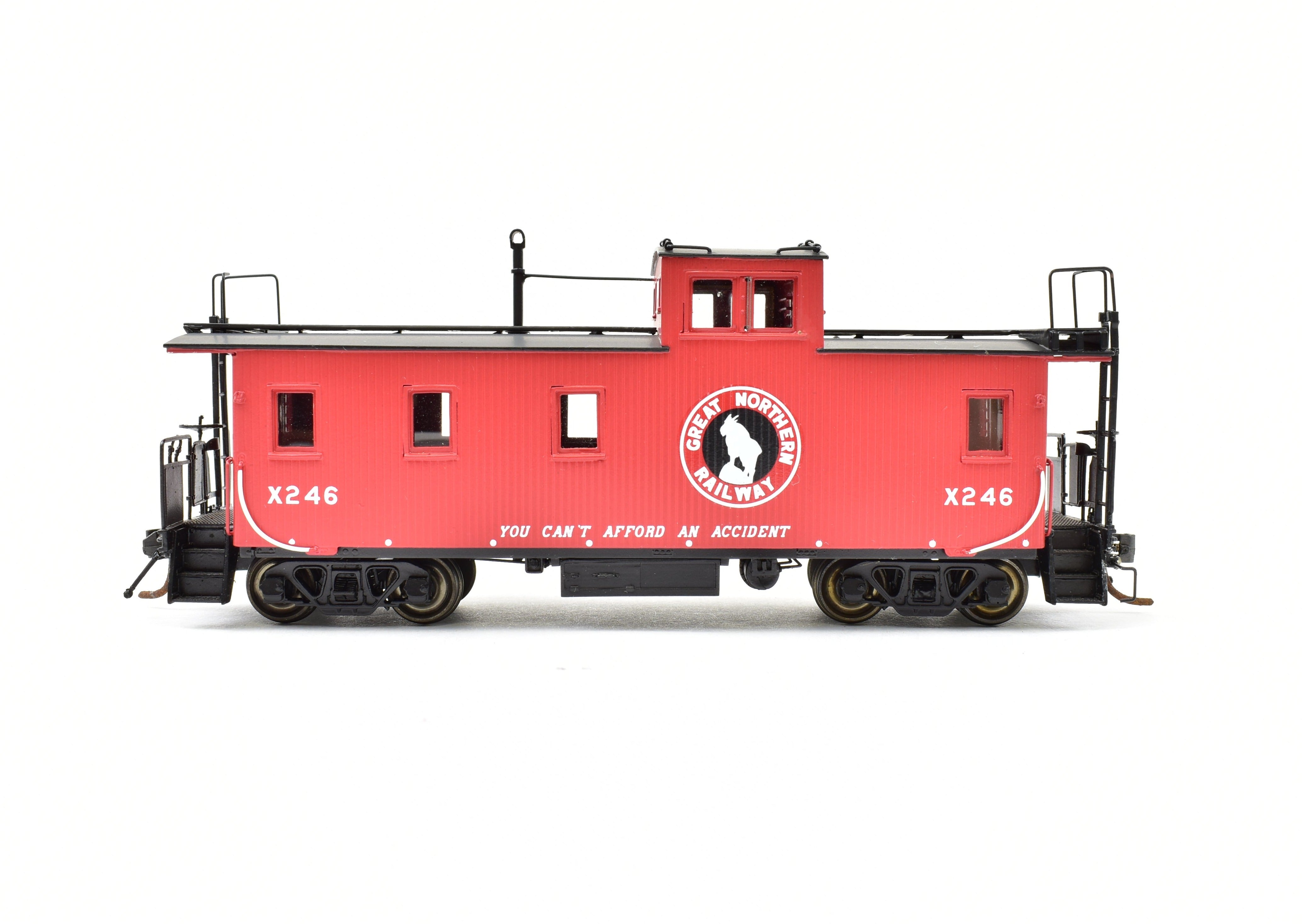 HO Scale Brass Model Train Caboose by Overland Models, Inc. (OMI) - Great Northern 30-Foot Wood Caboose, Factory Painted with Road Number X246