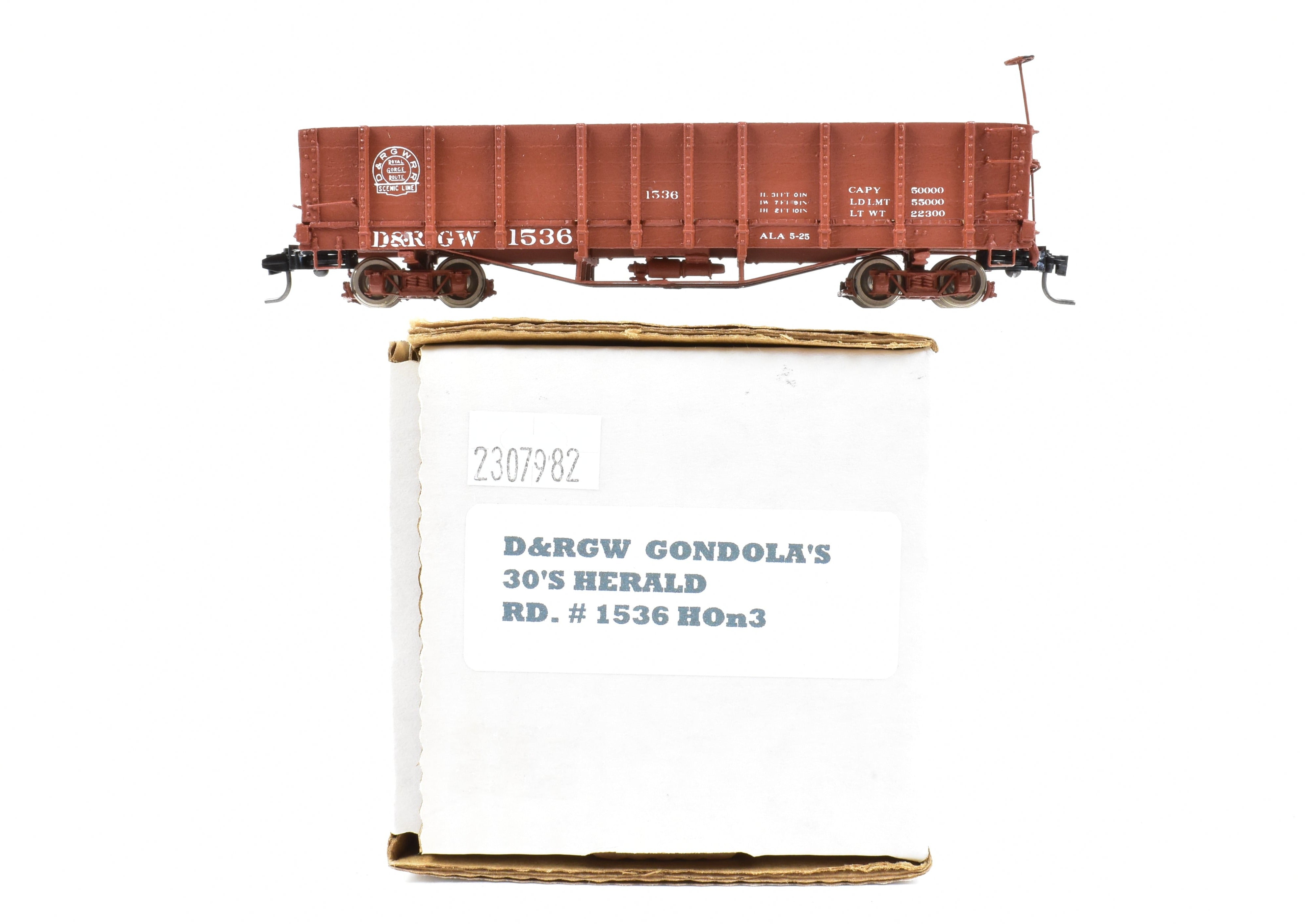 1930s HOn3 Scale Pro - Built Denver & Rio Grande Western (D&RGW) Gondola Model by Leadville Supply Company, Herald #1536
