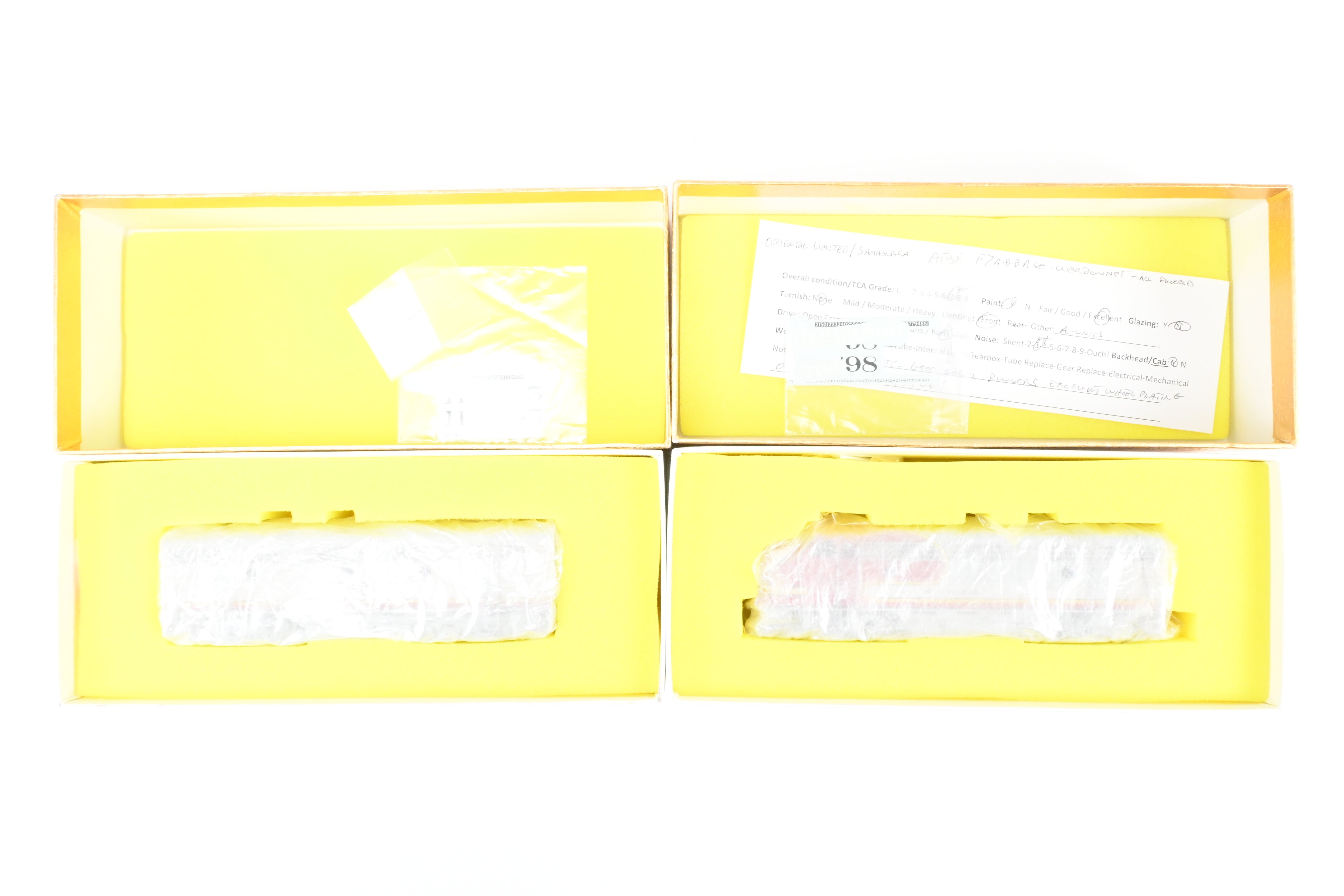 HO Scale Brass Model Train Oriental Limited ATSF - Santa Fe EMD F7 Phase II 1500 HP A/B/B/A Set with Factory Plated and Painted Finish
