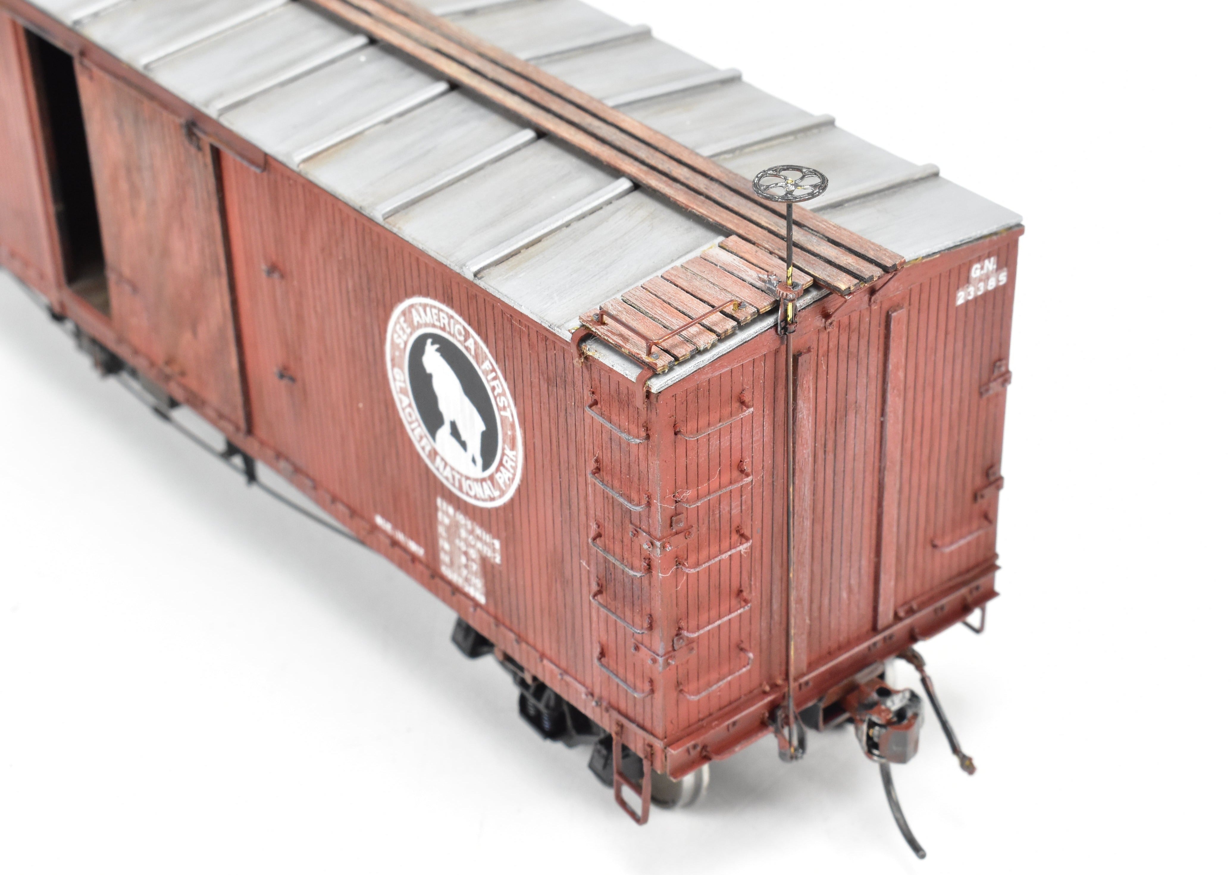 O Scale GN Great Northern 40' Truss Rod Pro - Built Painted Wood & Brass Boxcar Kit 403221