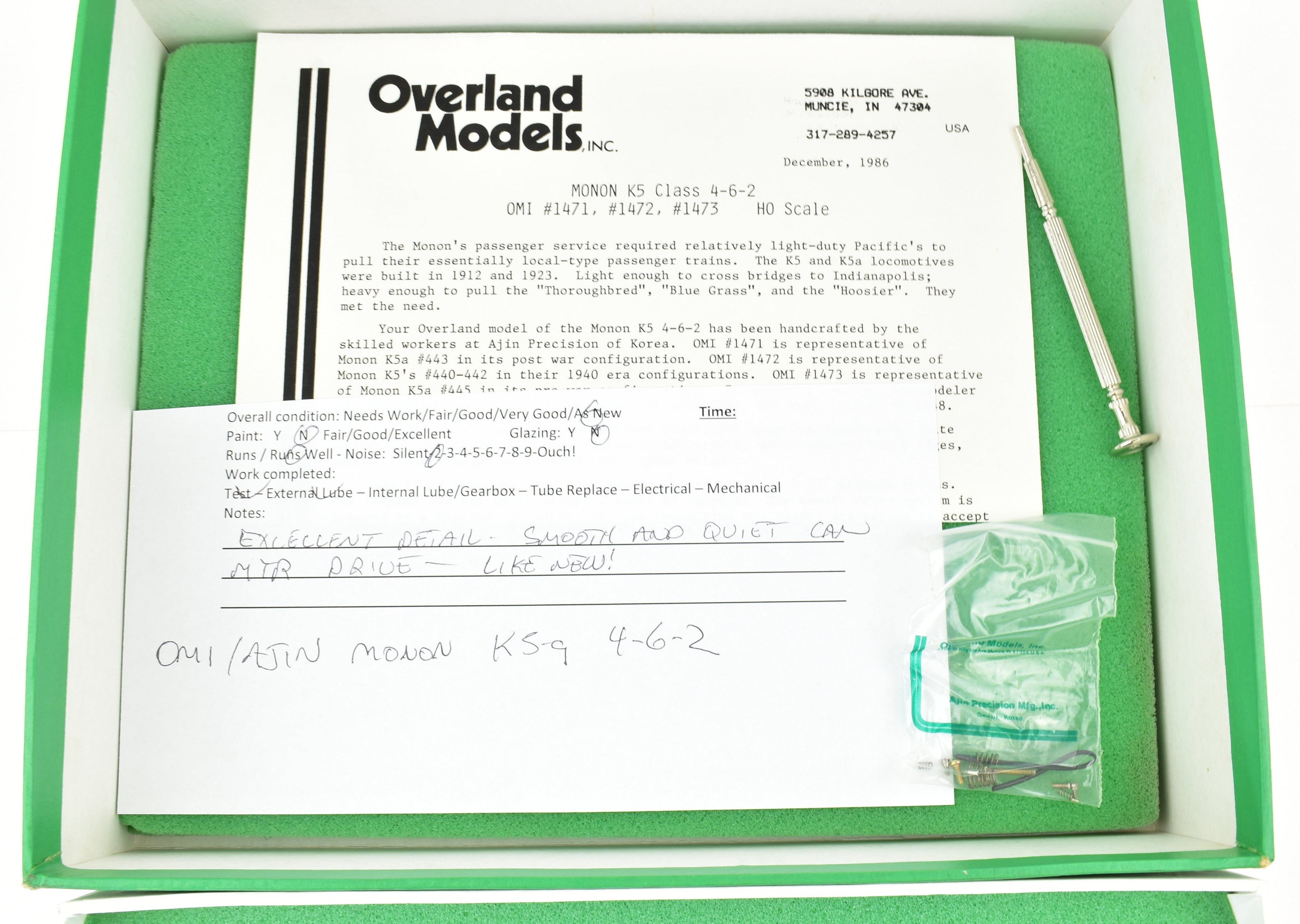 HO Scale Brass Model Train - Overland Models' Monon K - 5a 4 - 6 - 2 Pacific Locomotive by Ajin Precision