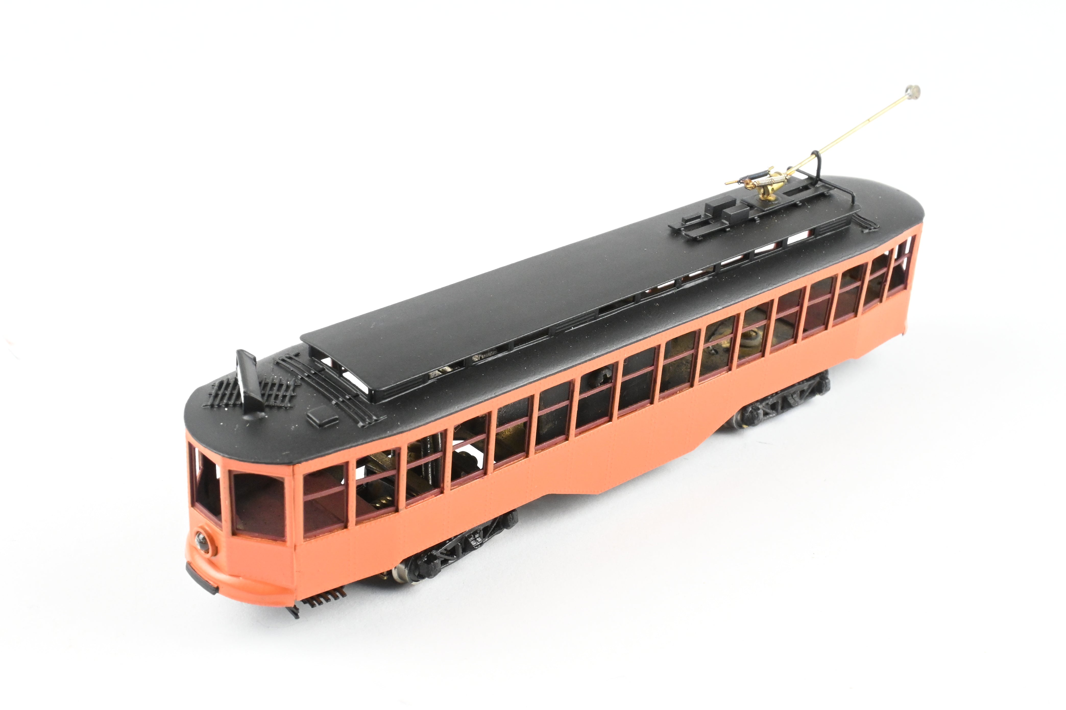 HO Scale Brass Single Ended Trolley Car Model of Pittsburgh Railway Co. by Fairfield Models, Custom Painted in Orange and Black without Lettering