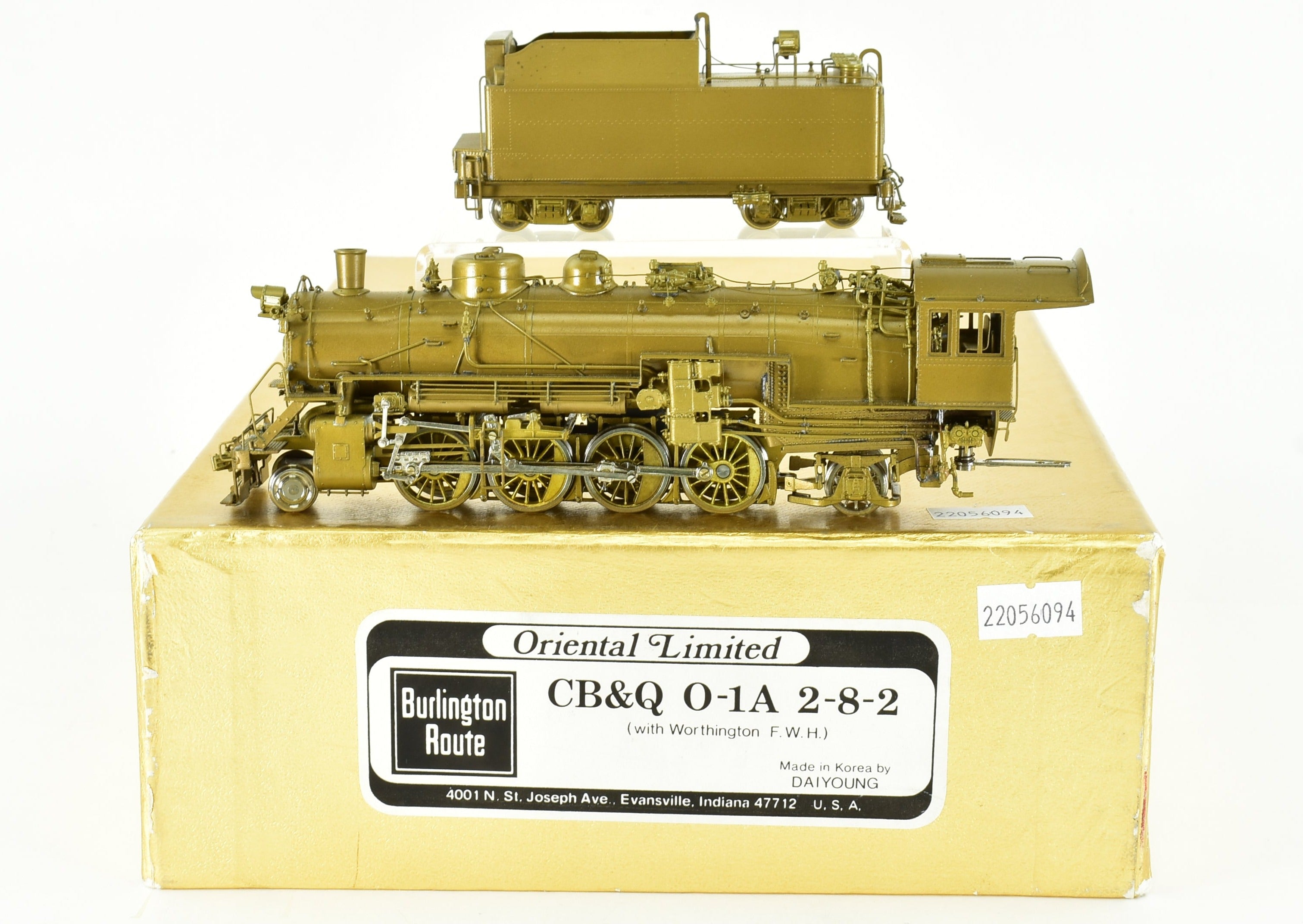 HO Scale Brass Model of Oriental Limited CB&Q - Burlington Route O - 1a 2 - 8 - 2 Steam Locomotive