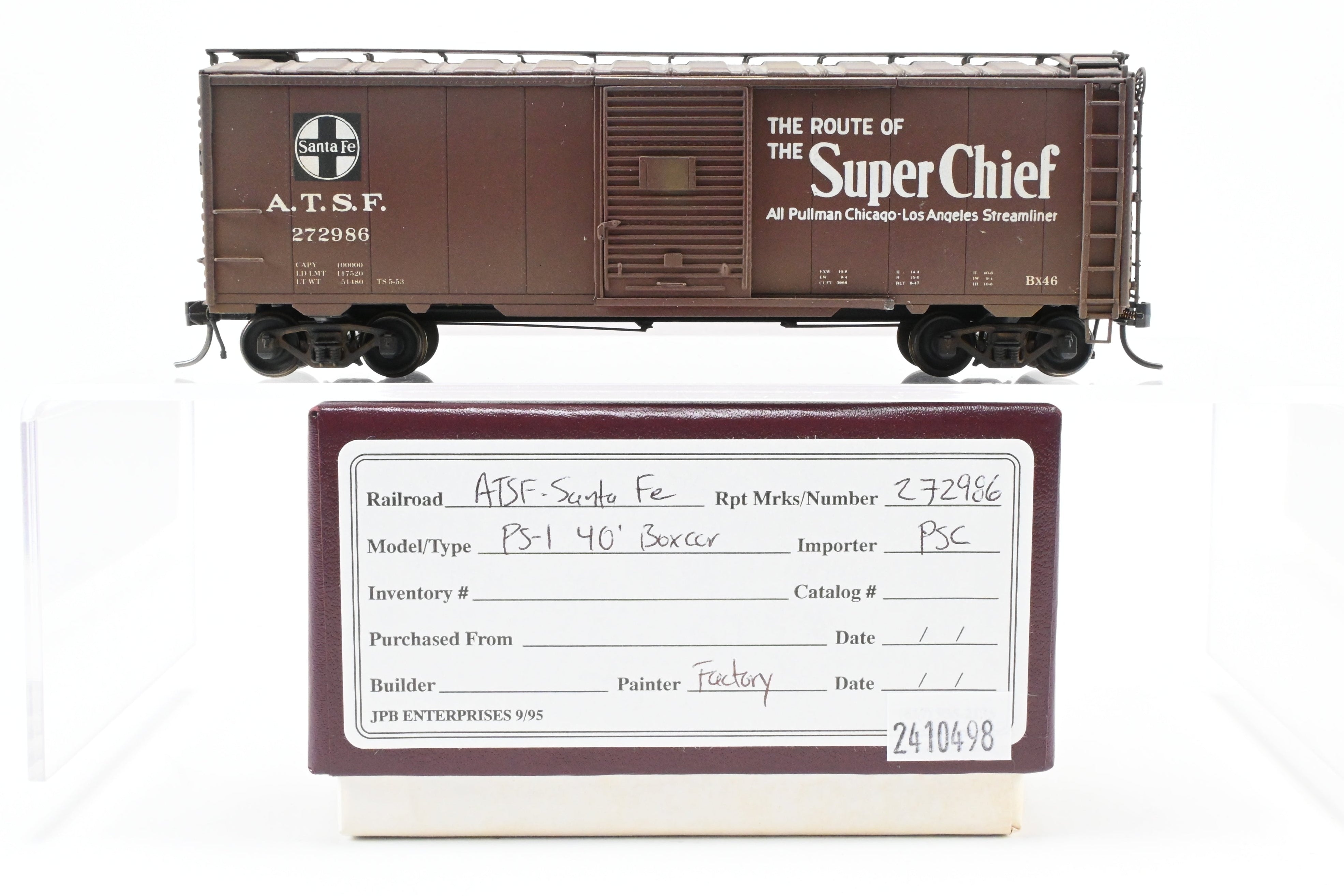 HO Brass Precision Scale Co. ATSF Santa Fe 1937 40' Single Door Boxcar No. 272986