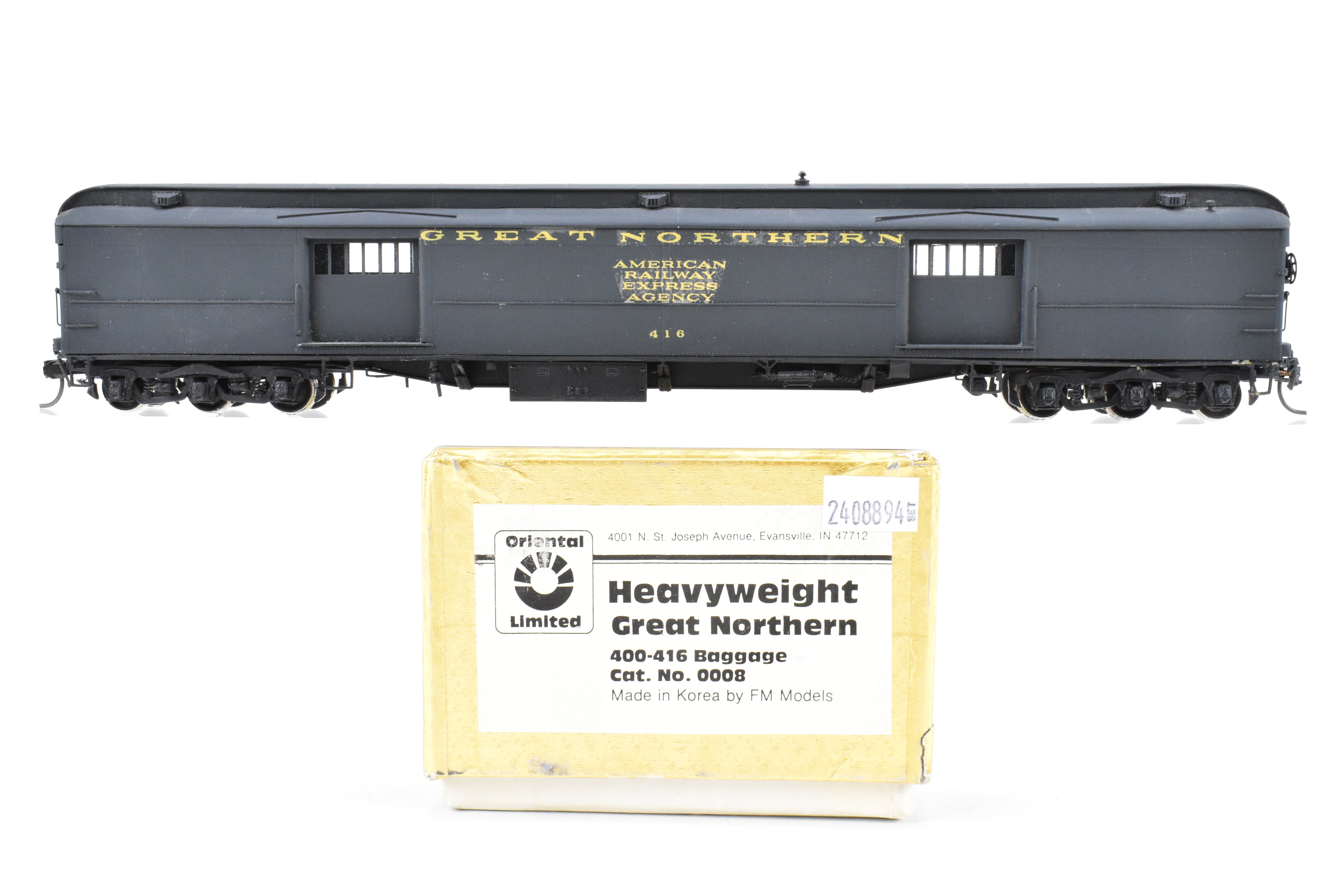 HO Brass Oriental Limited GN - Great Northern HW Baggage #400 - 416 with Fair Custom Paint