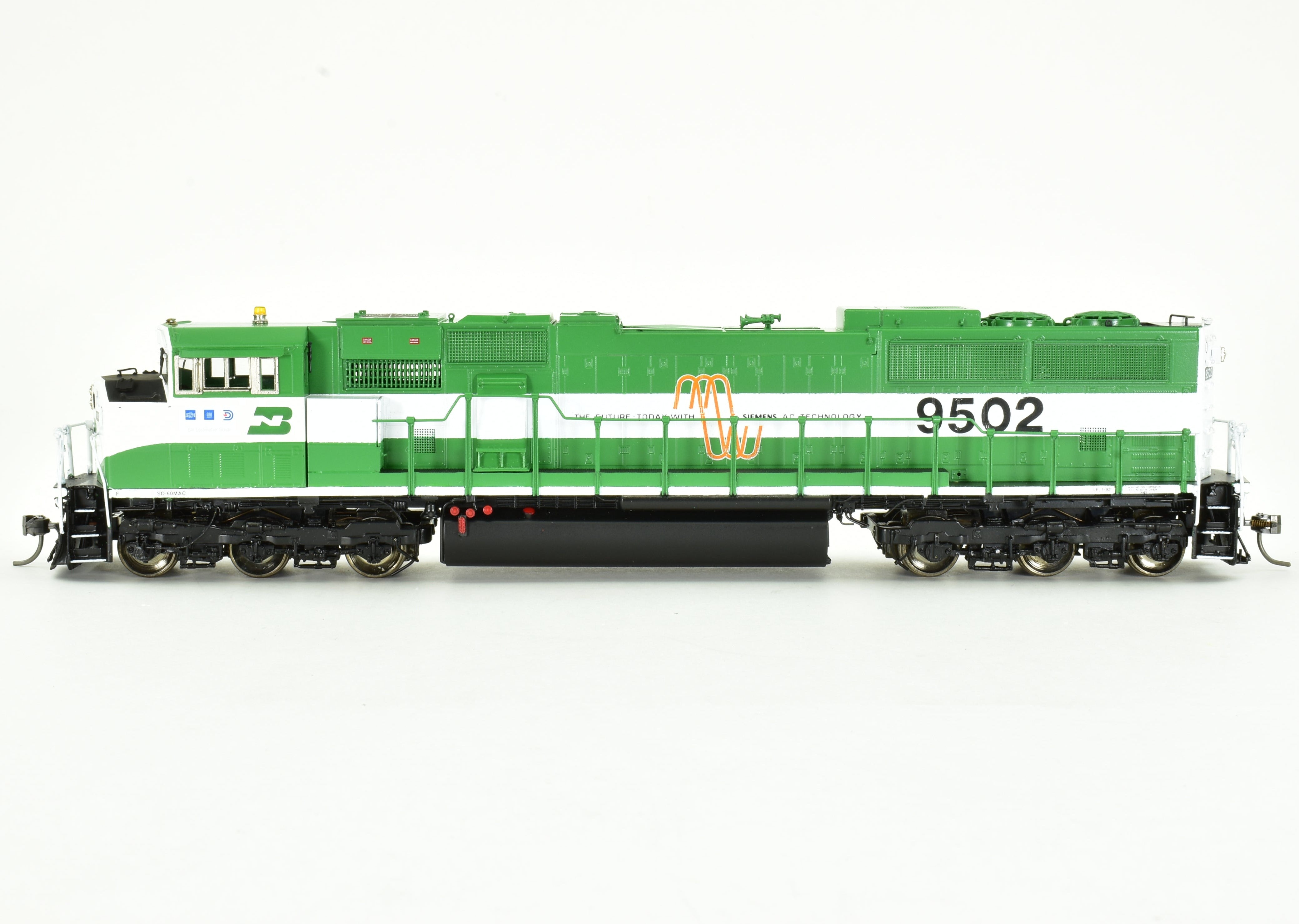 HO Scale Brass BN SD60MAC FP No. 9502 by Overland Models with HTCR Trucks