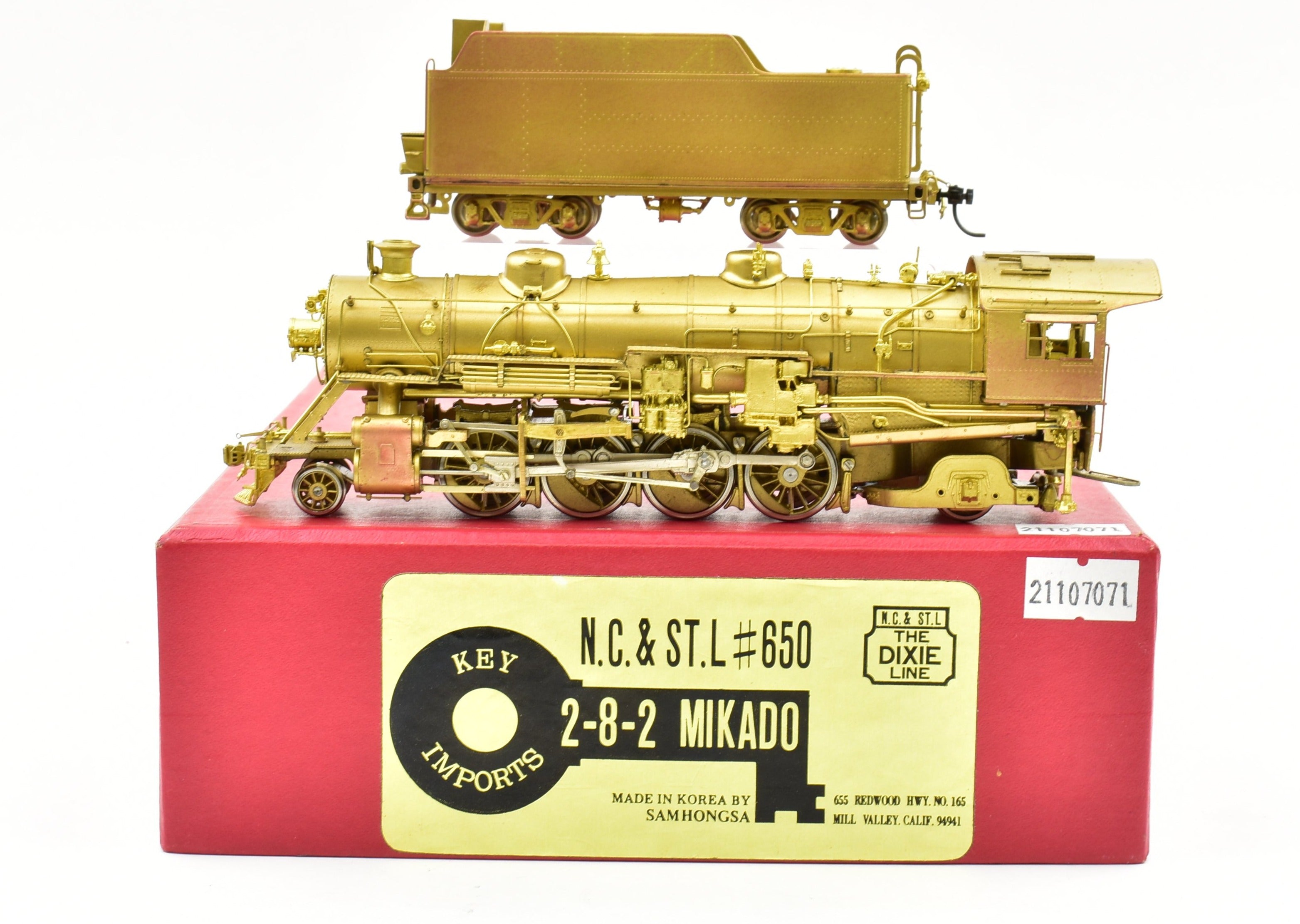 HO Scale Brass Key Imports Model of Nashville Chattanooga & St. Louis #650 2-8-2 Mikado Steam Locomotive