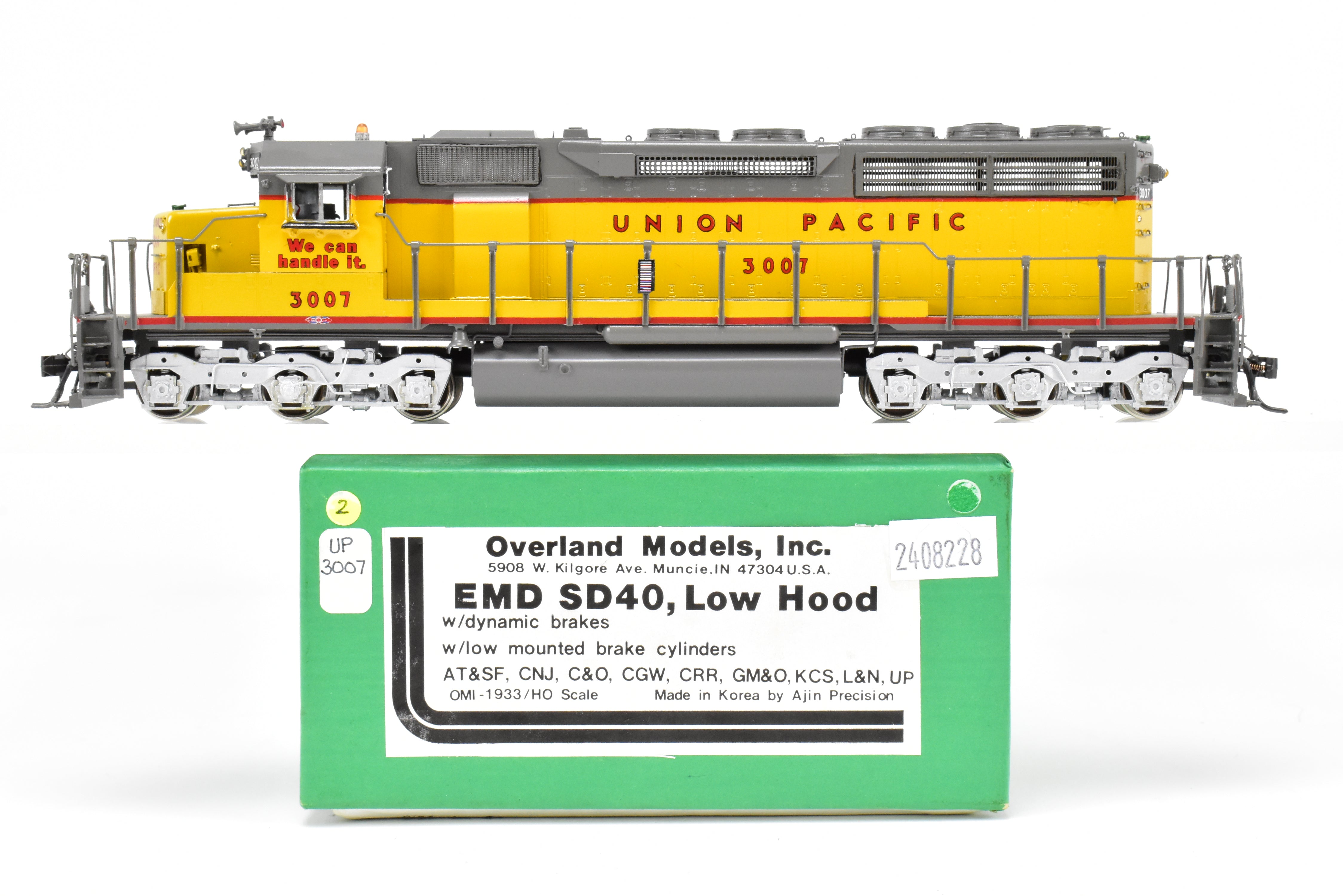HO Scale Brass Model Train by Overland Models Inc. (OMI) - Union Pacific EMD SD40 Locomotive with Low Mounted Brake Cylinders and Low Hood, Custom Painted as CP No. 3007