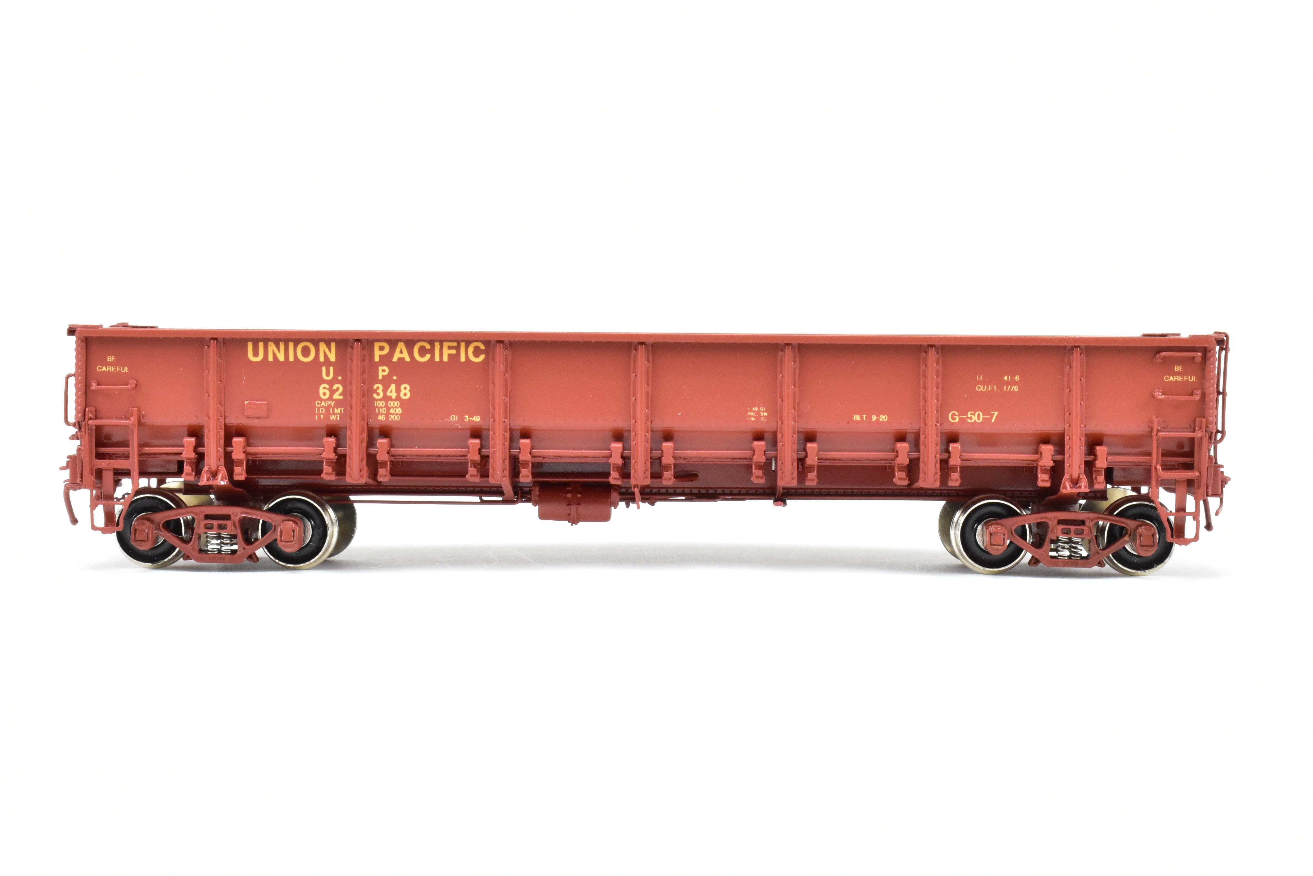 HO Scale Brass Challenger Imports Union Pacific Class G50 - 7 Drop Bottom Gondola Model, Version 2 with Rivet Side Sheets, Factory - Painted and Numbered FP #62348