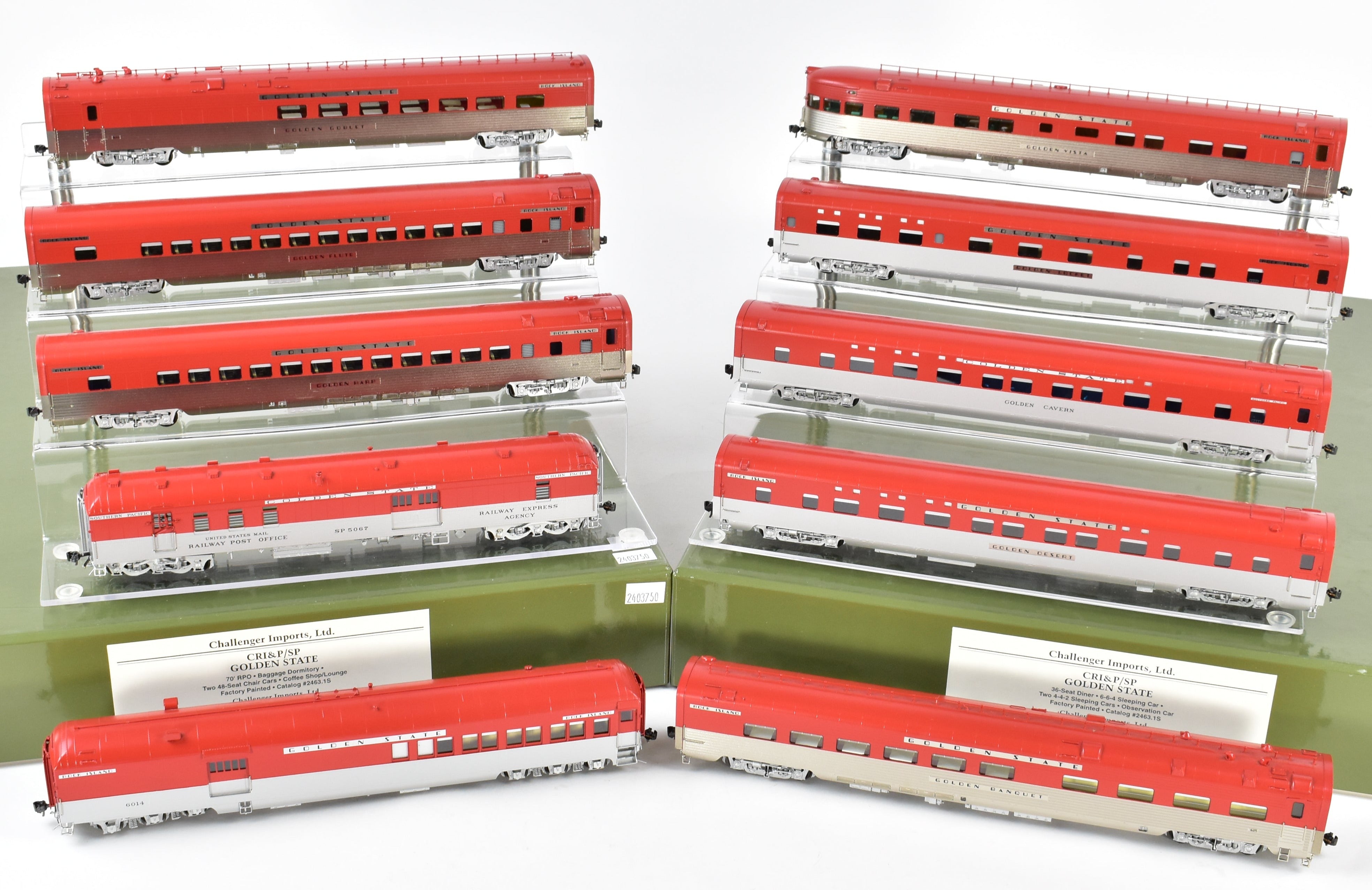 HO Brass 10-Car Passenger Set by Challenger Imports, Factory Painted