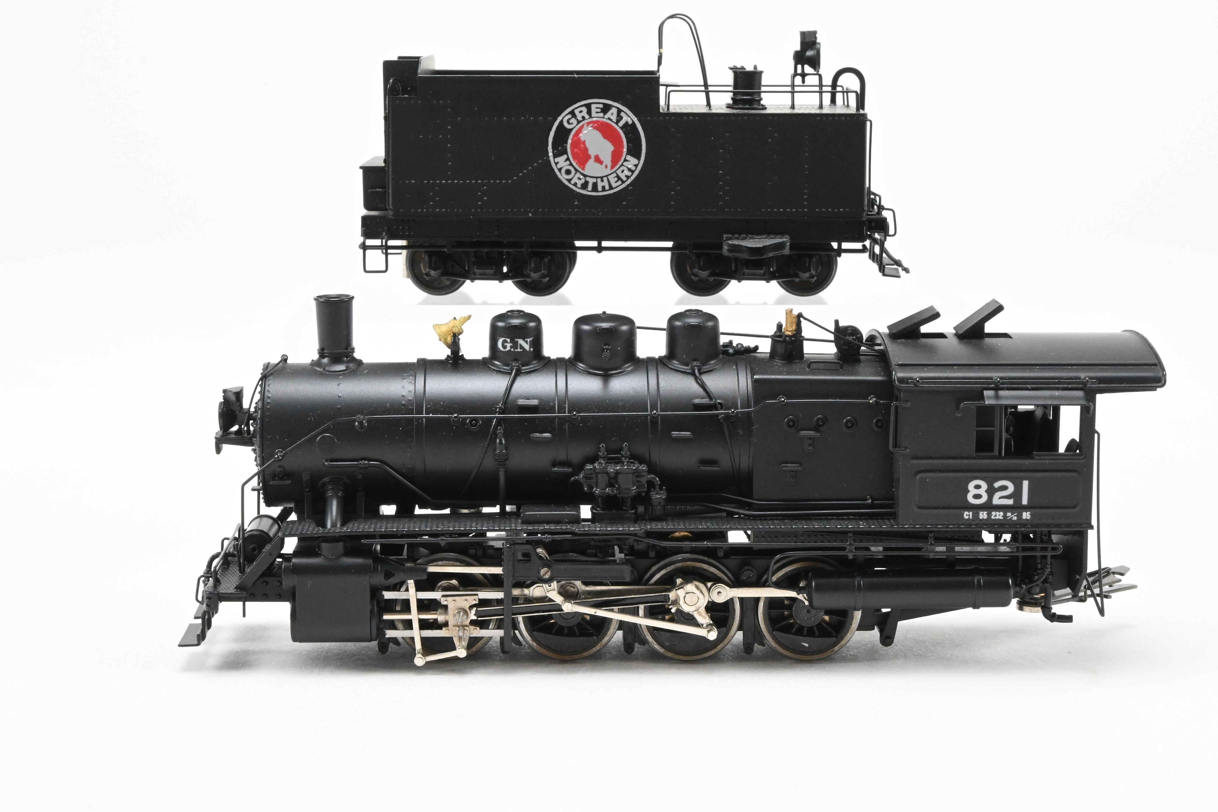 HO Scale Brass Model Train - PFM - Tenshodo Great Northern C - 1 0 - 8 - 0 Switcher Factory Painted Locomotive #821 with TPE Suspension from 1985 Production Run