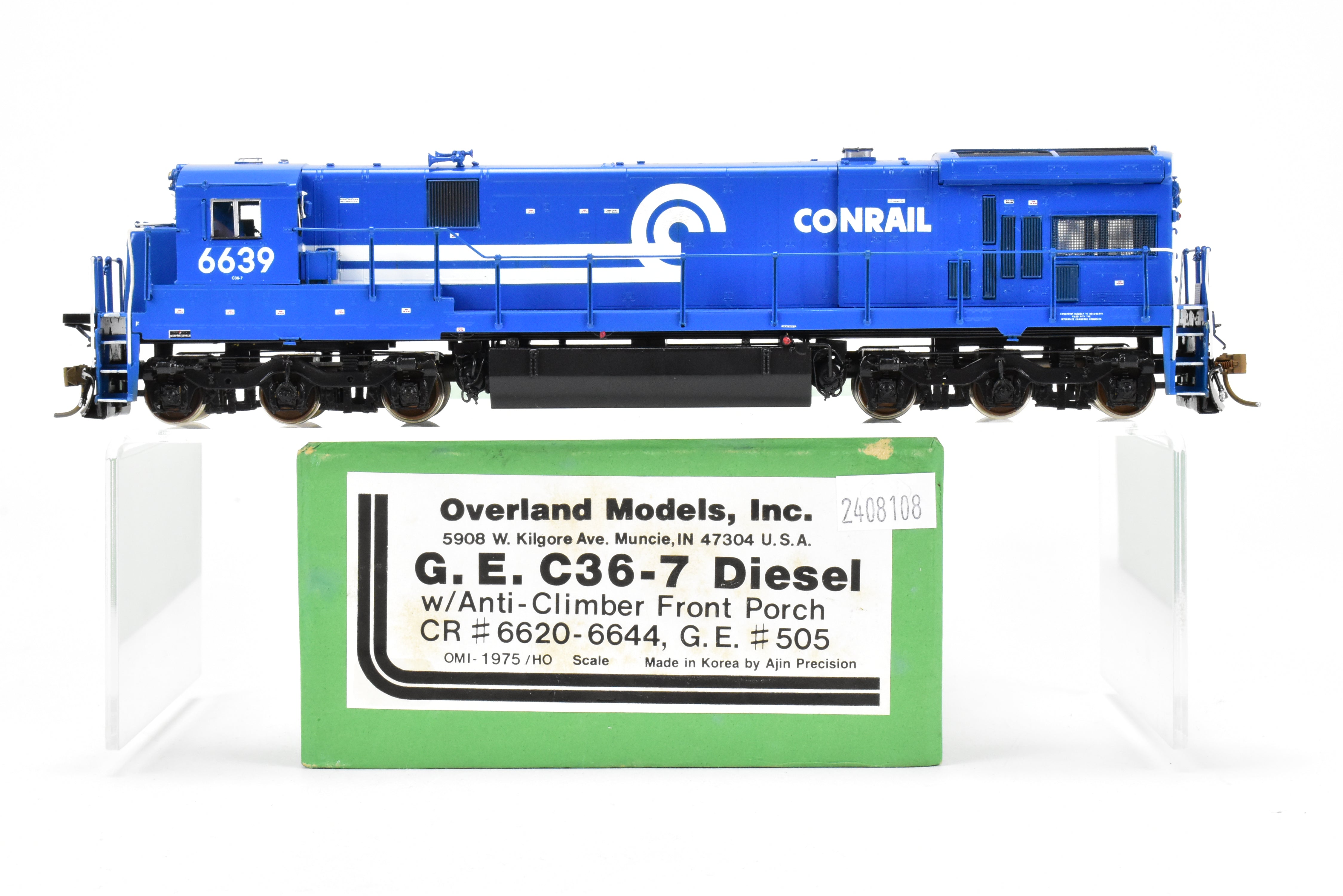 HO Scale Brass Model Train - Overland Models Inc. Conrail GE C36 - 7 Locomotive with Anti - Climber Front Porch, Professionally Painted, Number 6639