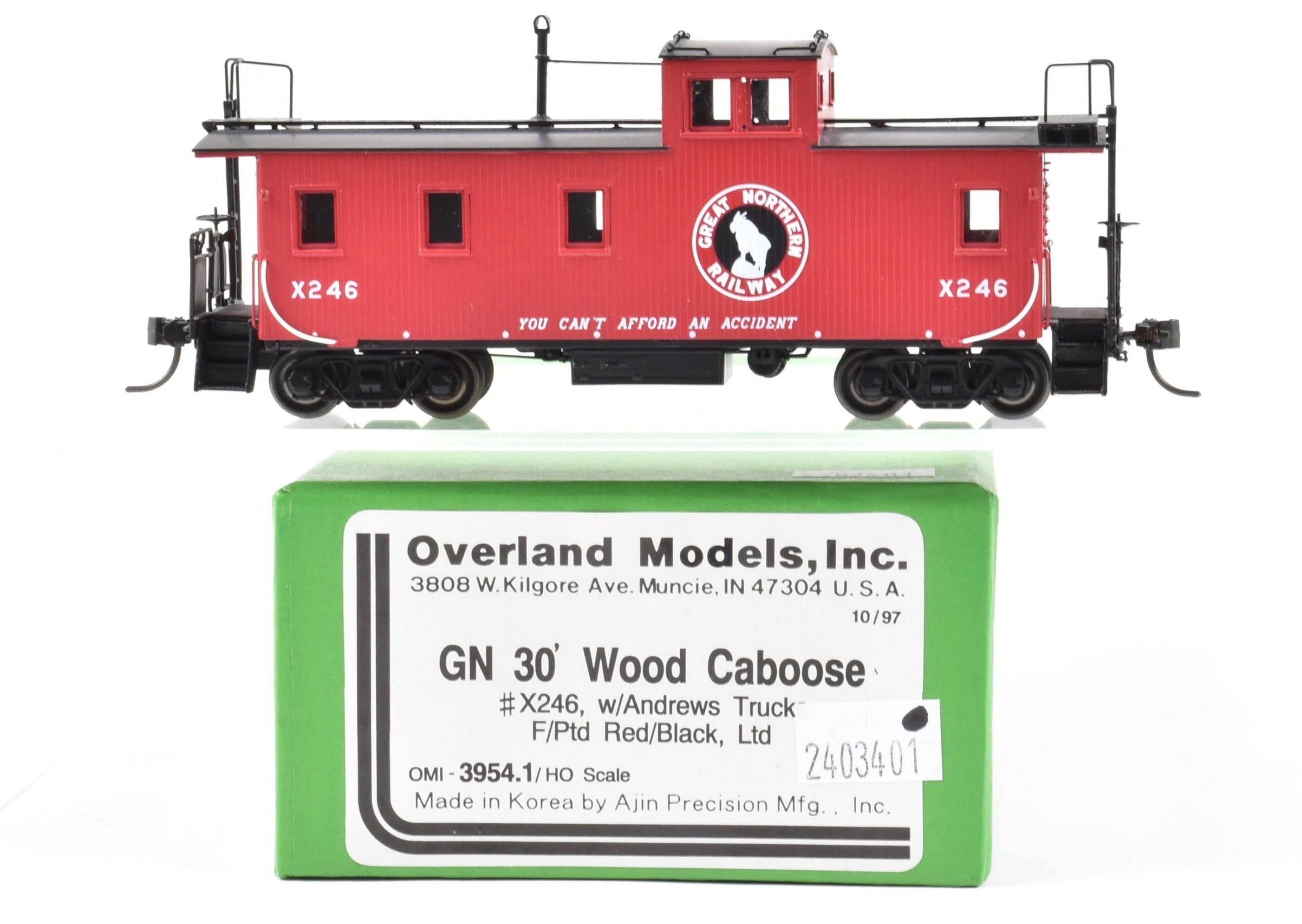 HO Brass OMI Overland Models' Great Northern 30' Lighted Wood Sided Caboose #X246