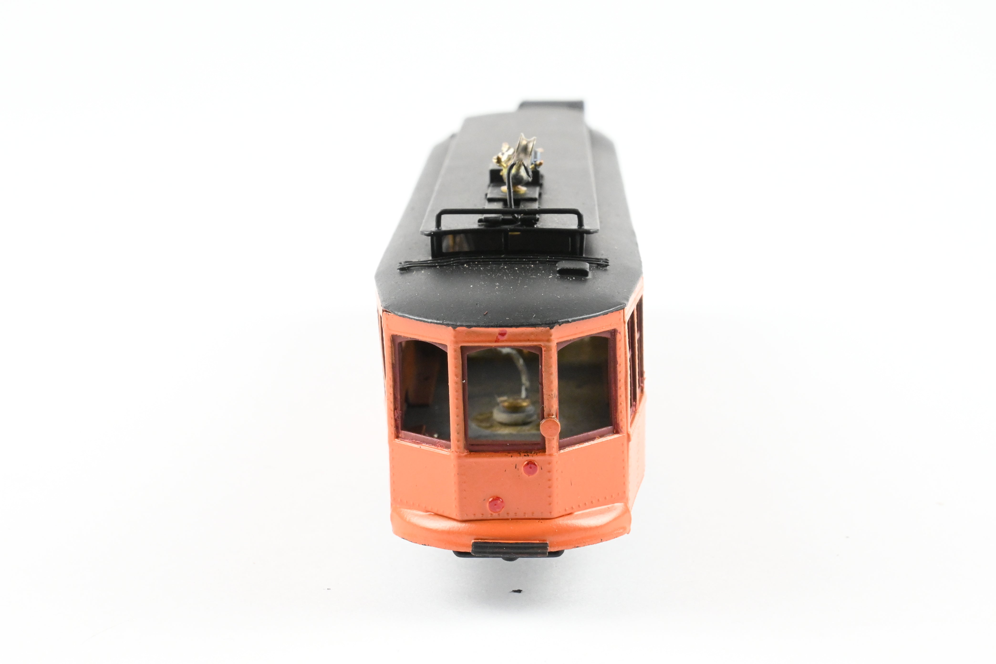HO Scale Brass Single Ended Trolley Car Model of Pittsburgh Railway Co. by Fairfield Models, Custom Painted in Orange and Black without Lettering
