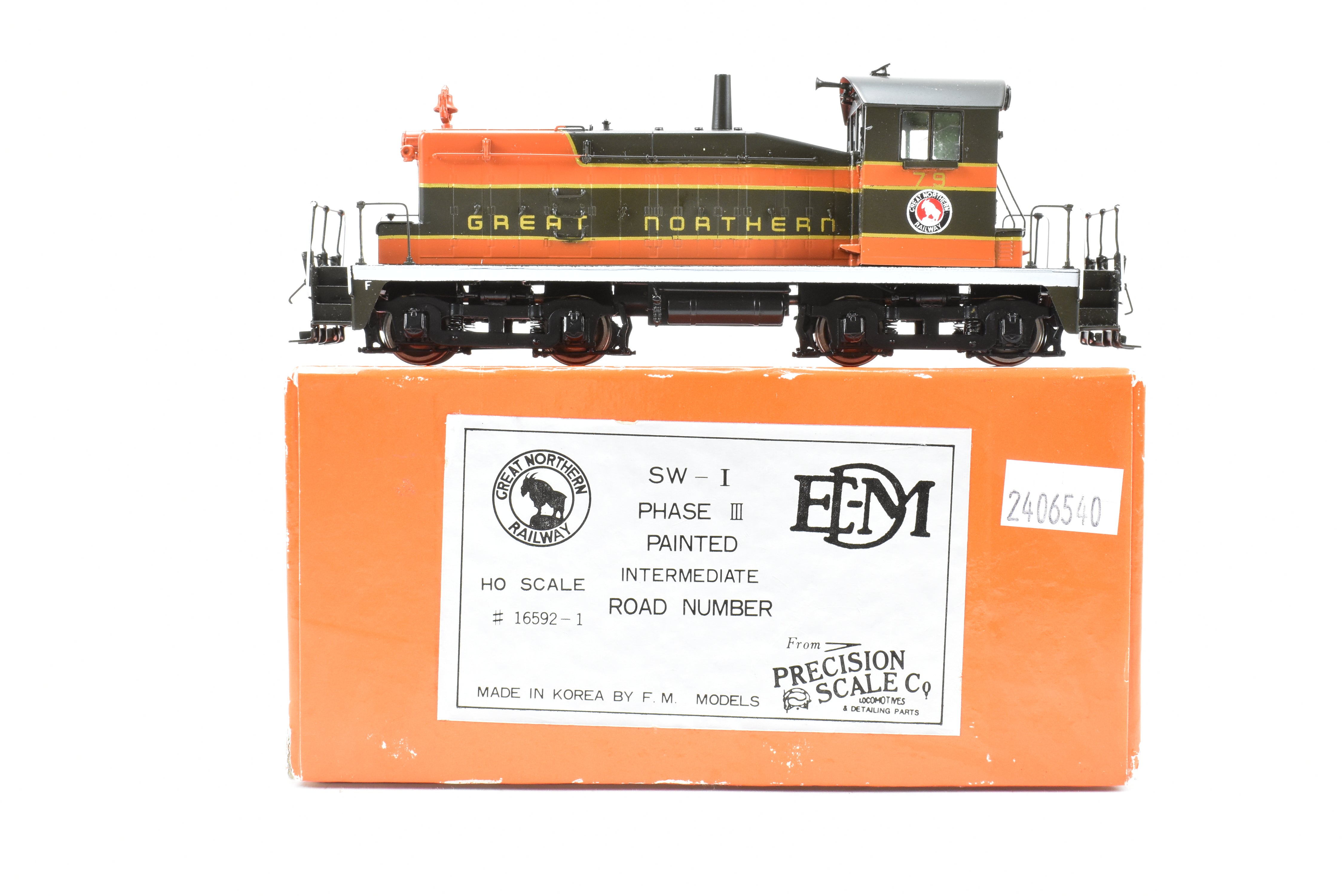 HO Scale Brass Precision Scale Co. (PSC) Model of Great Northern EMC/EMD SW-1 Phase III Intermediate Locomotive #79 by Iron Horse