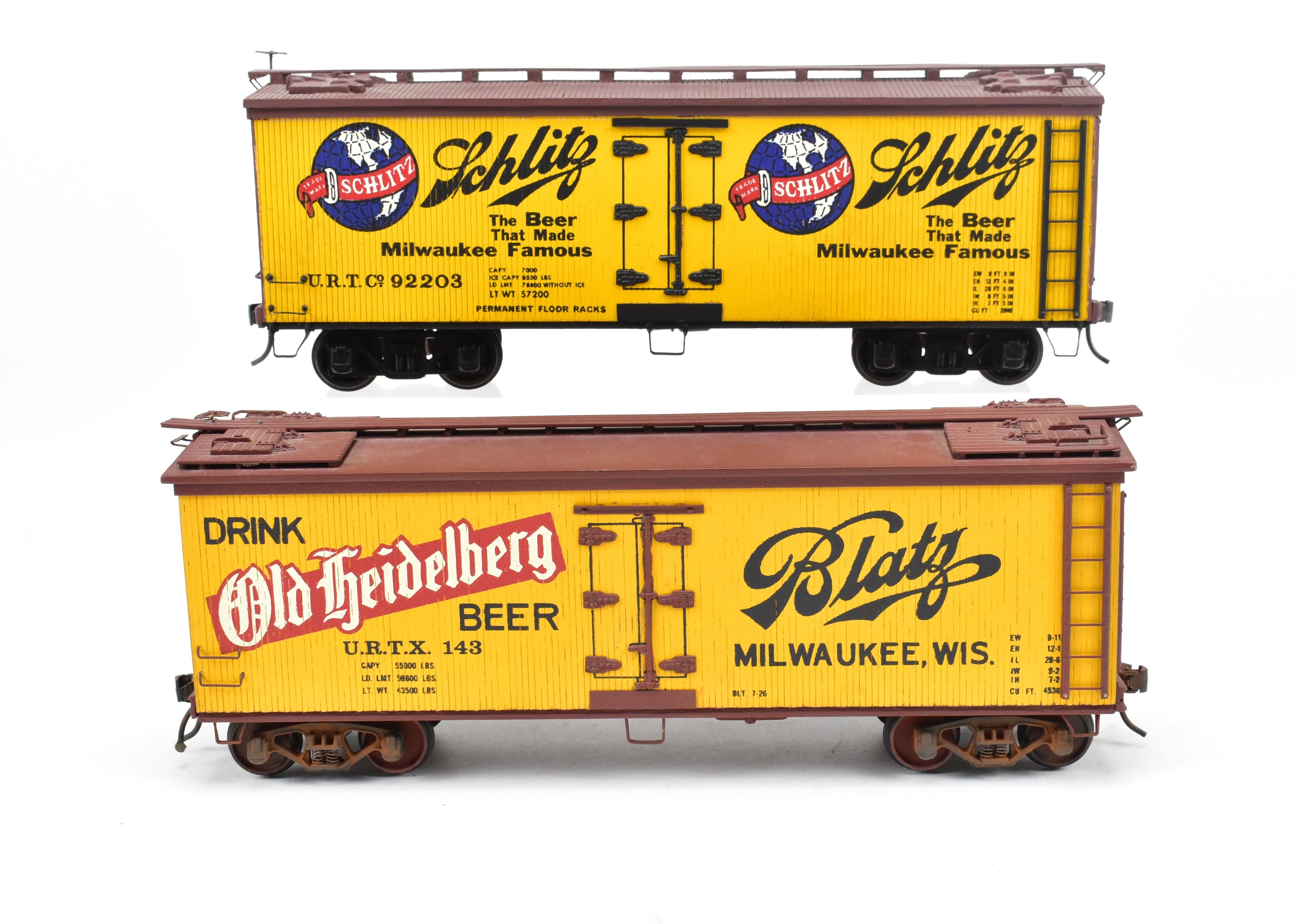 O Scale 36' Wood Beer Reefers: Schlitz & Old Heidelberg - 2 Professionally Built & Painted Models