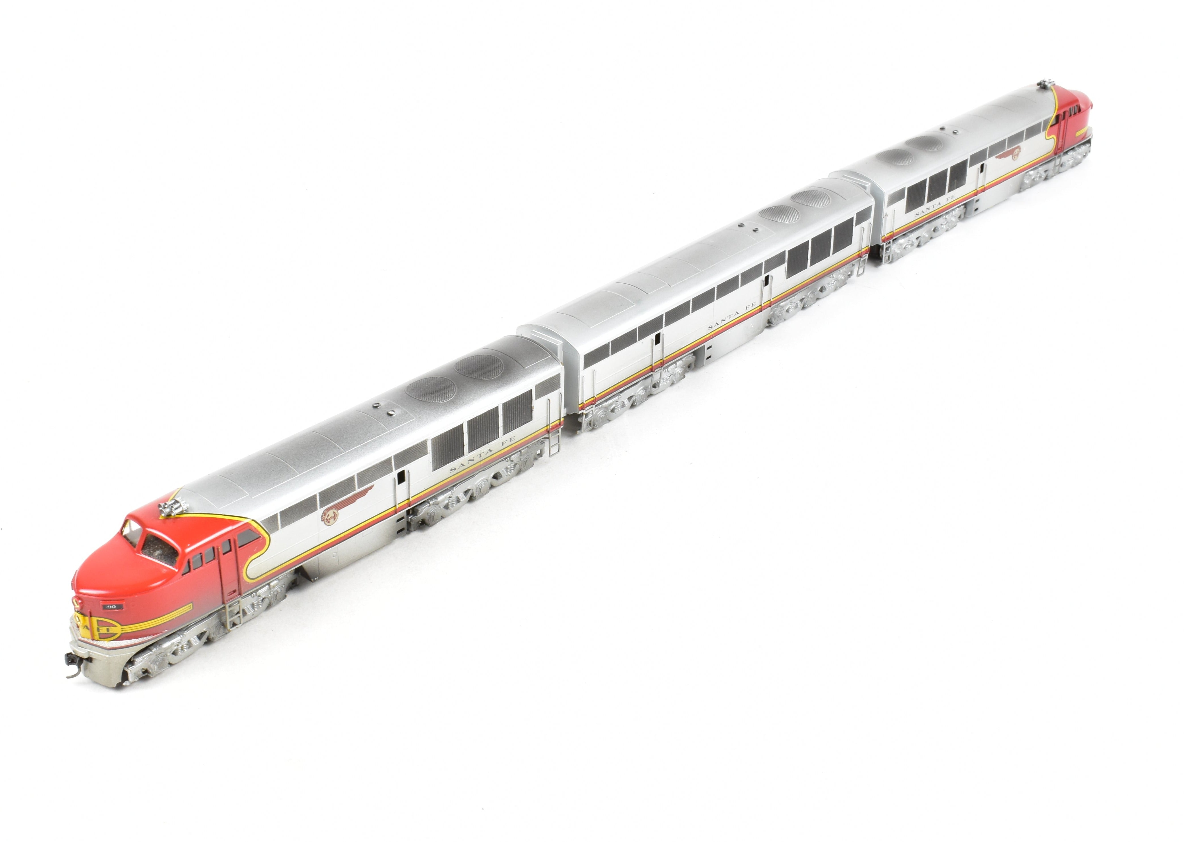 HO Scale Brass Red Ball AT&SF - Santa Fe Fairbanks Morse FM Erie Built A-B-A Set Model Trains with Custom Painted Finish and Can Motor Upgrades