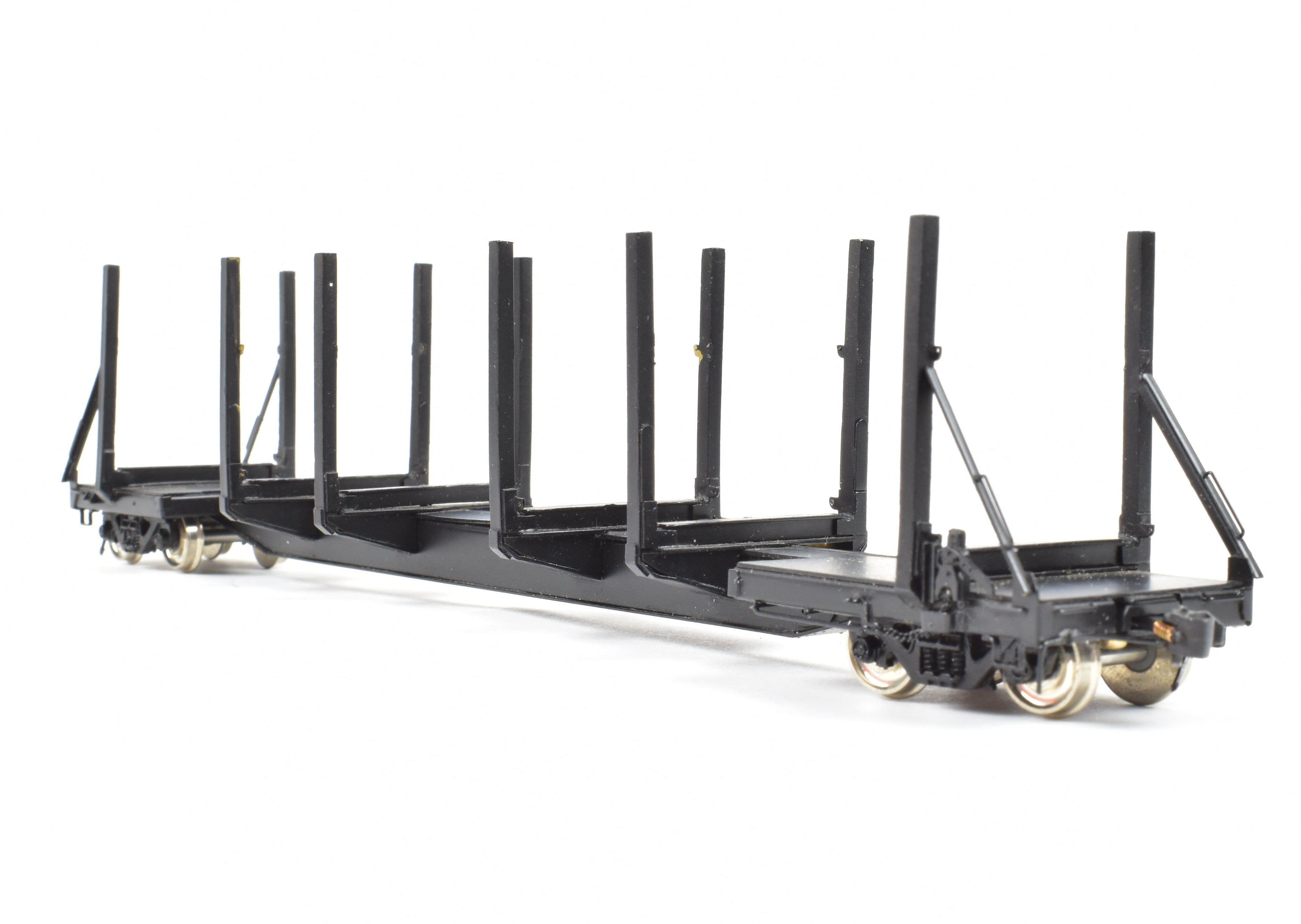 HO Scale Brass Precision Scale Co. 100-Ton Log Car FP in Black - A Variety of Road Models