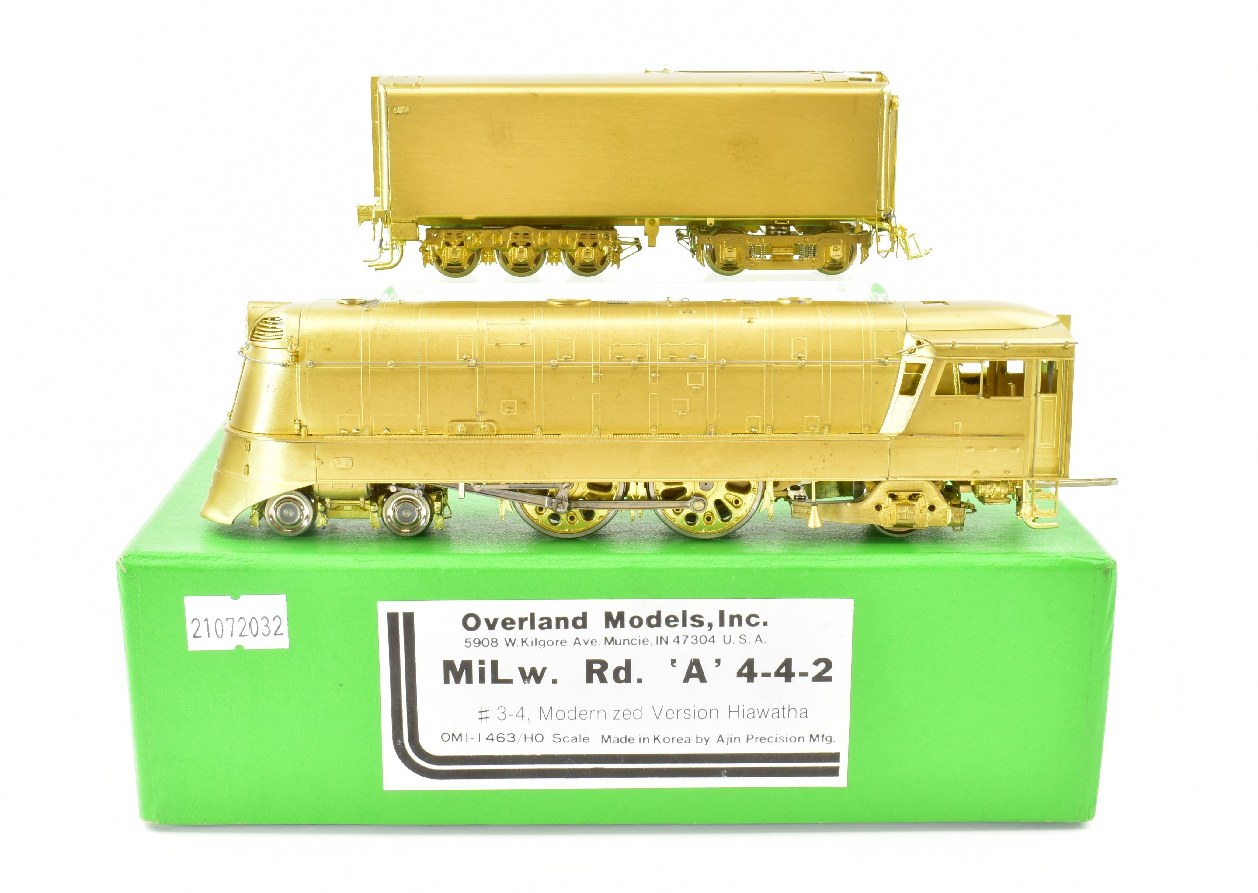 HO Scale Brass Model Train by Overland Models, Inc. - Streamlined Atlantic 4-4-2 Locomotive of Milwaukee Road (MILW) with Modernized 'Hiawatha' Design