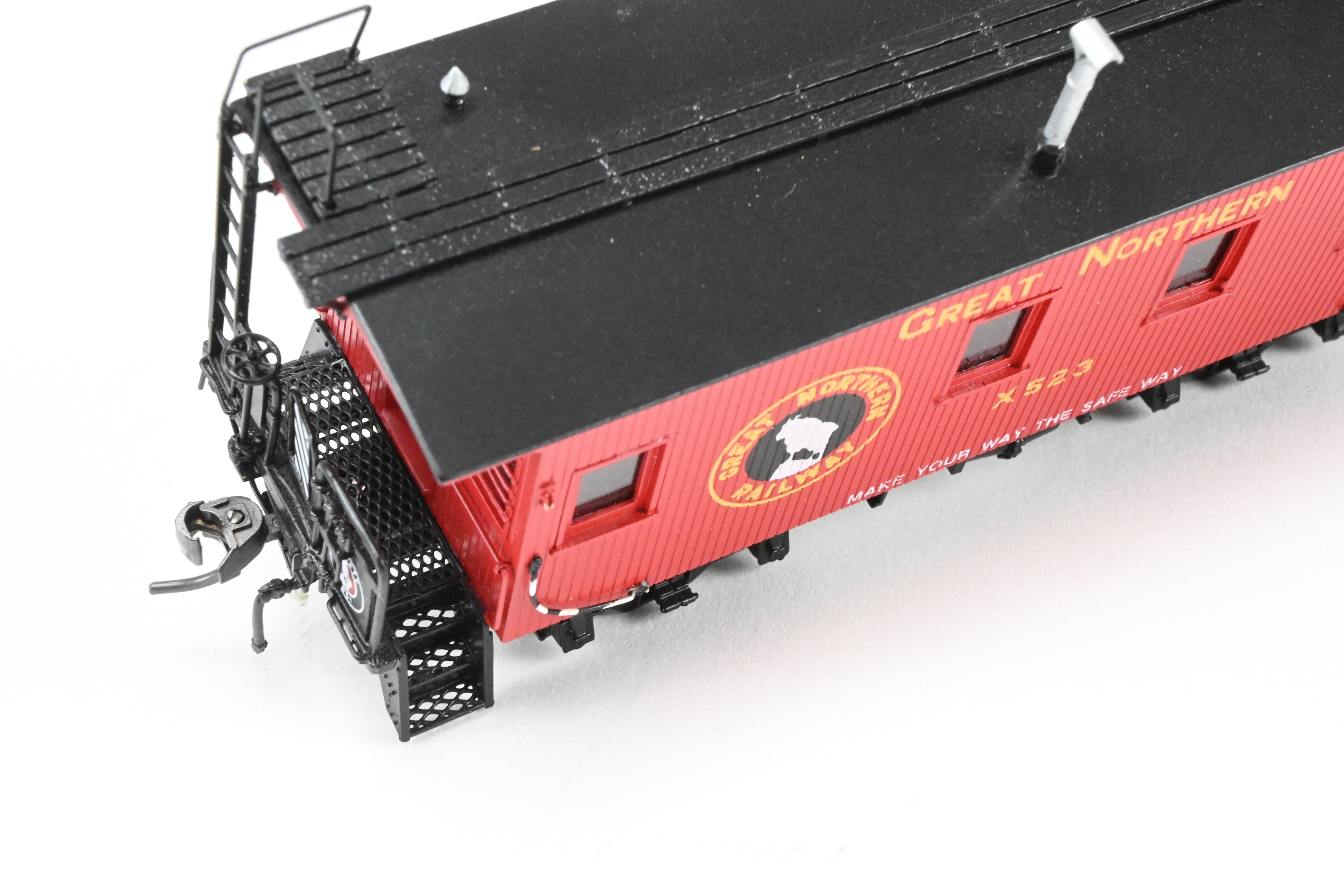 HO Scale Brass Converted Caboose - Challenger Imports Great Northern X523, 25-Foot Wood Caboose, Later Version with Added Marker Lights and Wrong Packaging