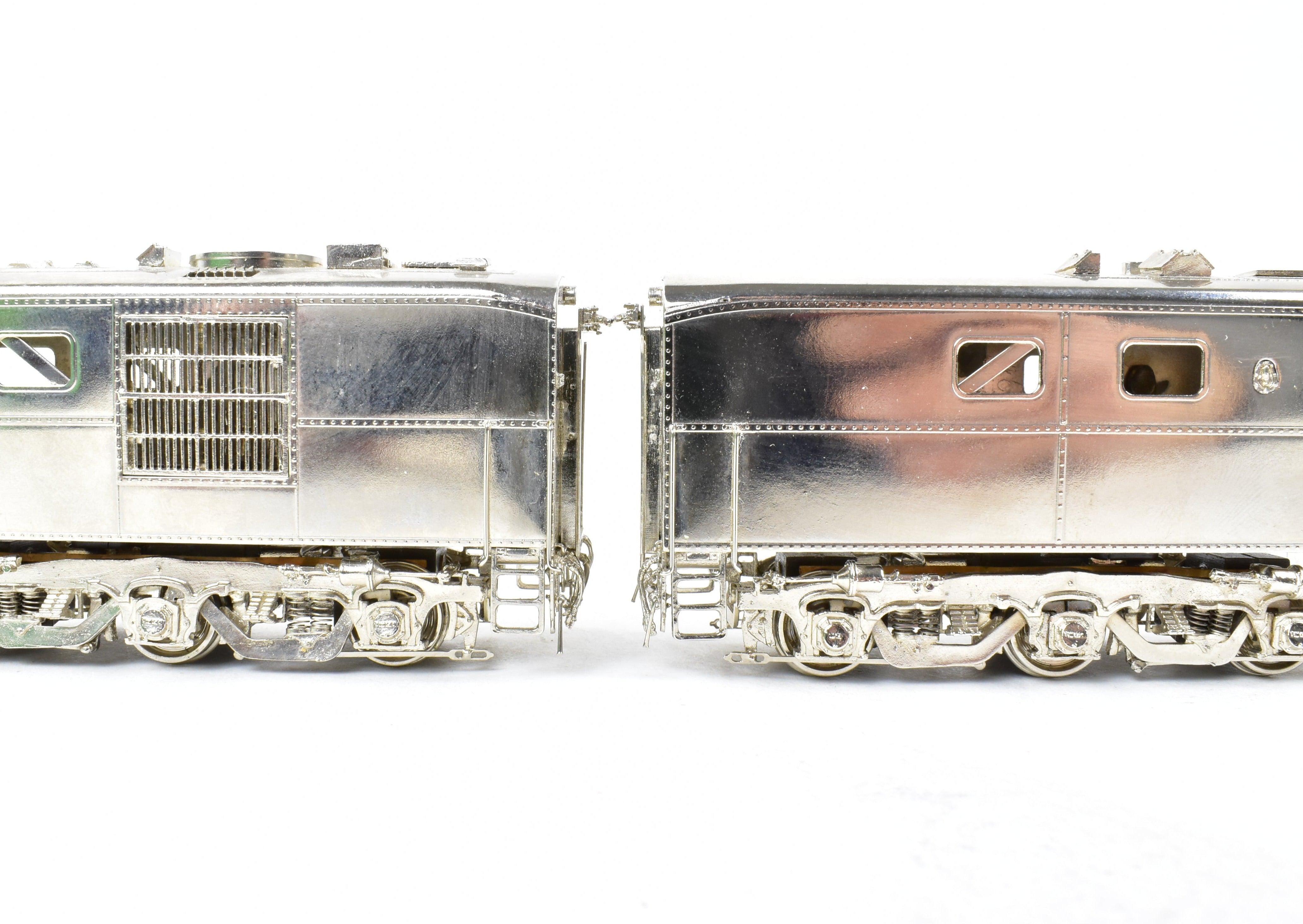 HO Scale Brass Model Train Set by Overland Models Inc. (OMI) - AT&SF Santa Fe ALCO DL - 107A #50 and DL - 108B #50A Factory - Plated but Unlettered Set