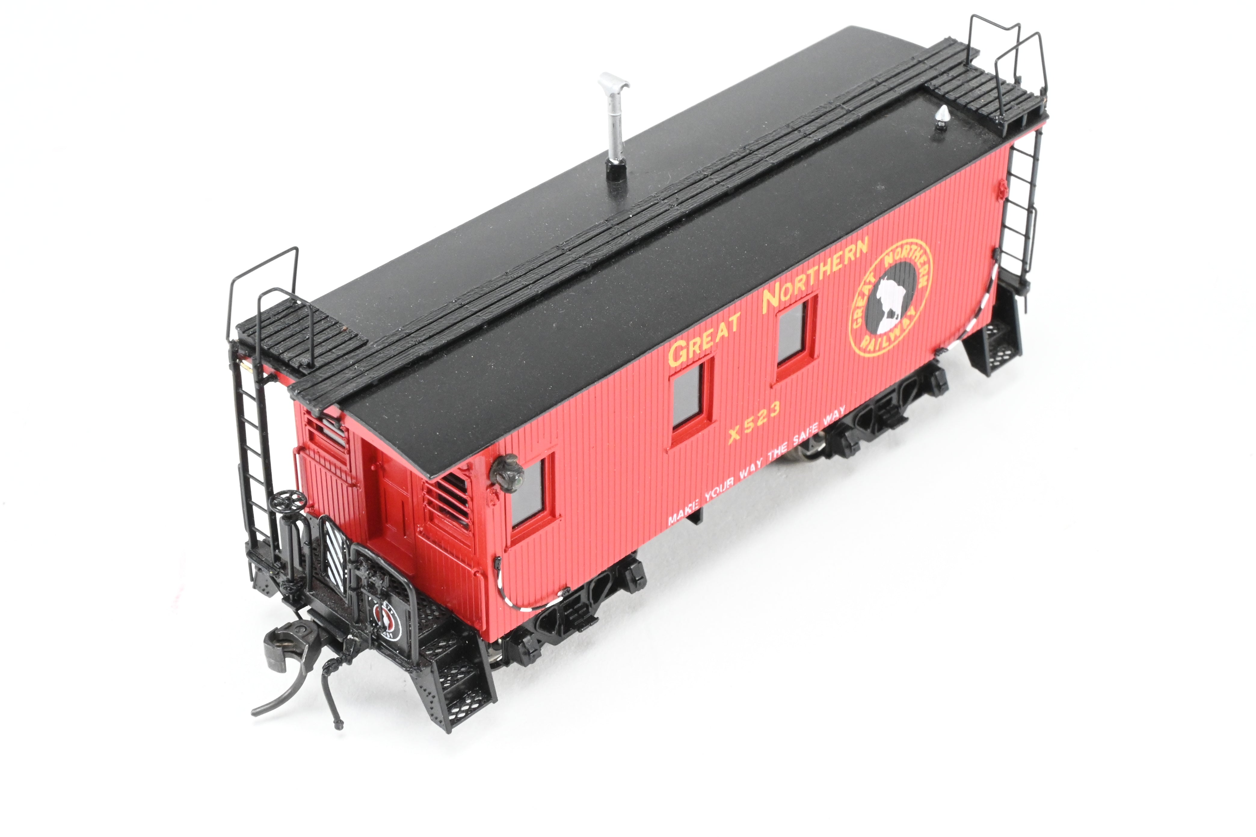 HO Scale Brass Converted Caboose - Challenger Imports Great Northern X523, 25-Foot Wood Caboose, Later Version with Added Marker Lights and Wrong Packaging