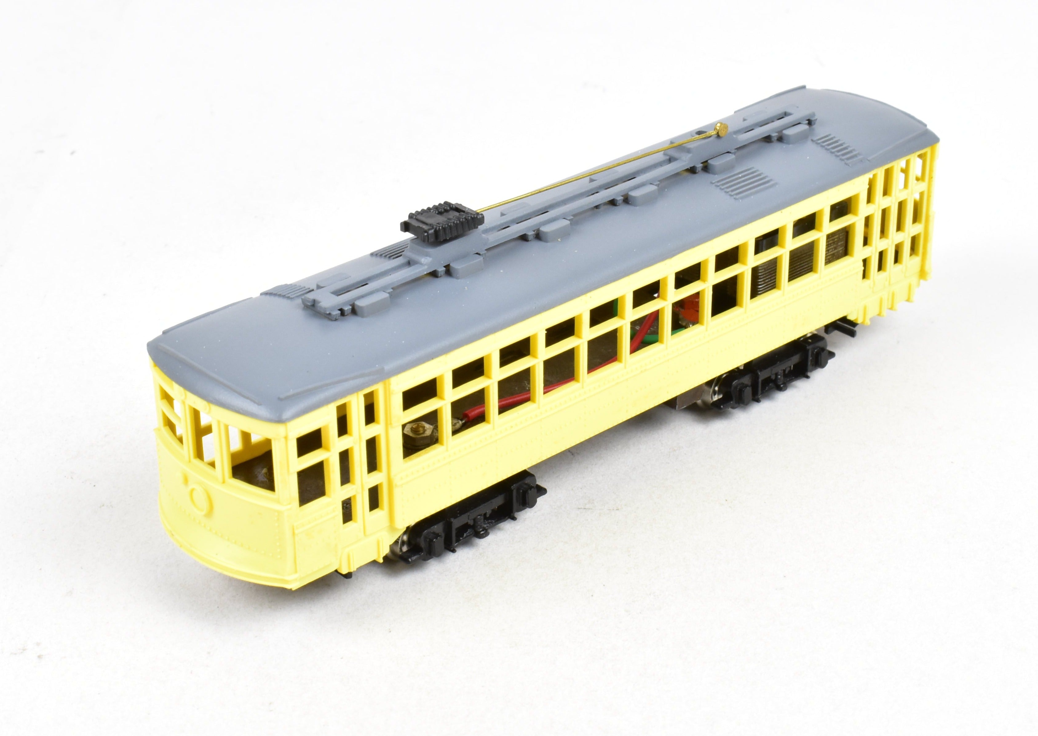 HO Scale American Car Co. Double - Truck Birney Trolley Model by Ken Kidder with Painted Plastic Body