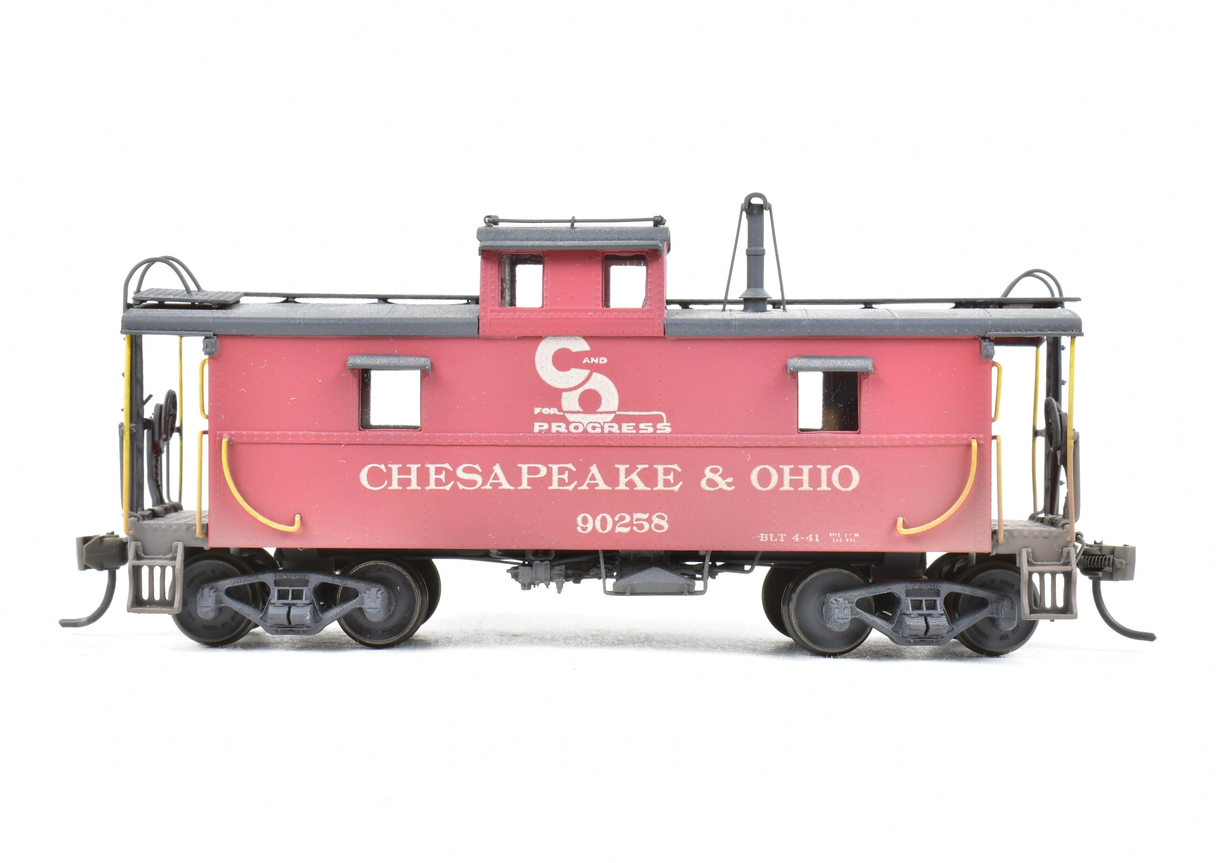 HO Scale Brass OMI - Overland Models, Inc. Chesapeake & Ohio (C&O) Steel Caboose Model from the #90200 - 90299 Series, CP & Weathered Version, Specifically No. 90258