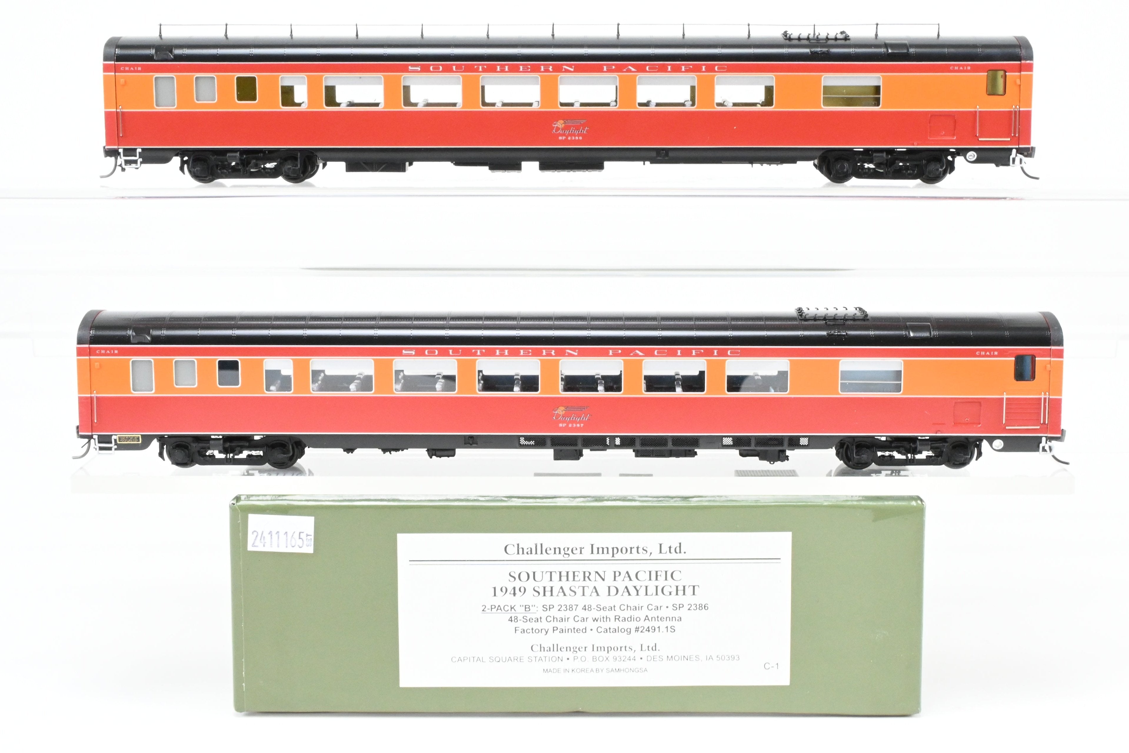 HO Scale Brass Passenger Car Set - Challenger Imports SP - Southern Pacific 1949 Shasta Daylight 2 - Pack B Add - On Set Freight Passenger Cars