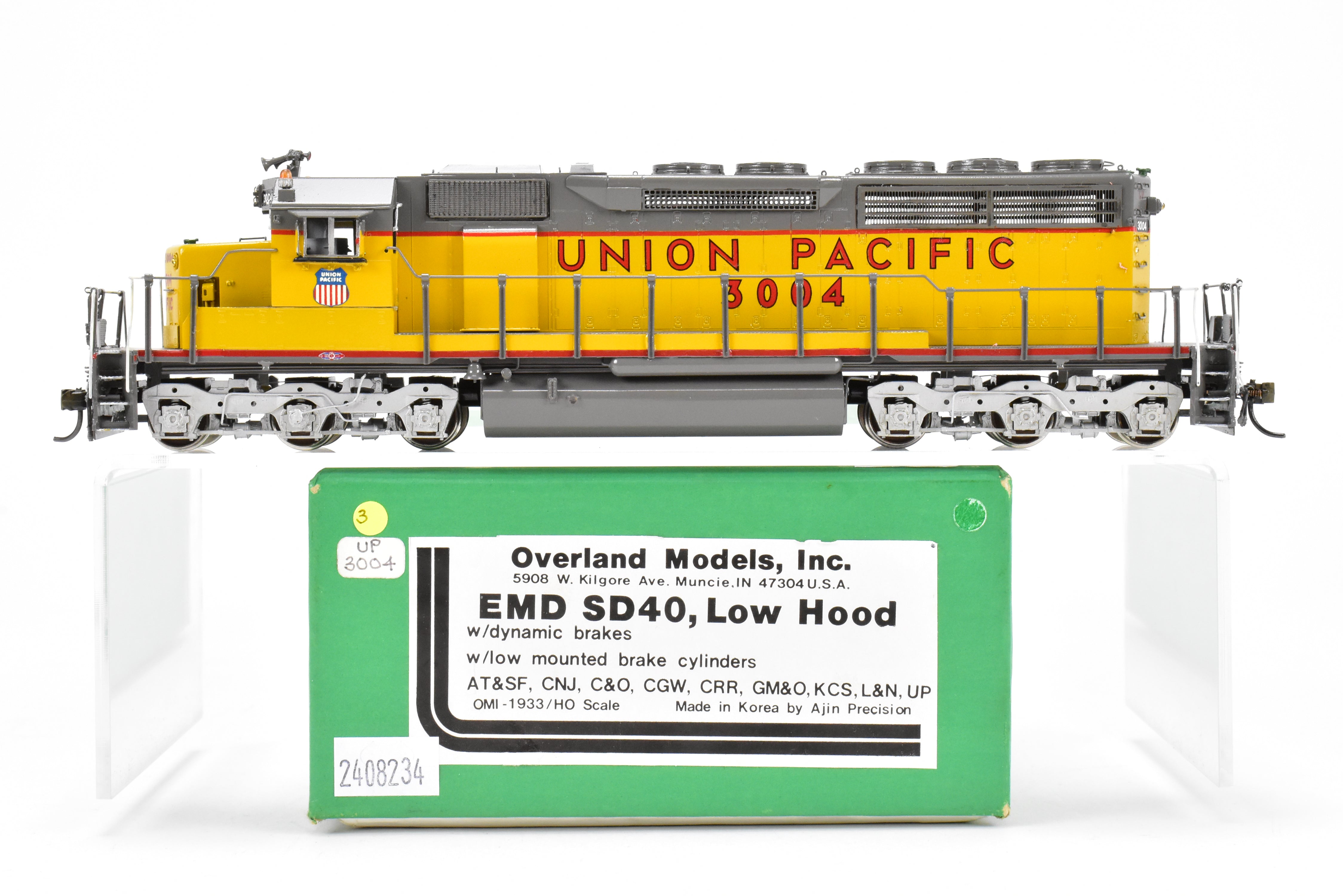 HO Scale Brass Model Train - Overland Models Inc. Union Pacific EMD SD40 Low Hood Locomotive Custom Painted as No. 3004