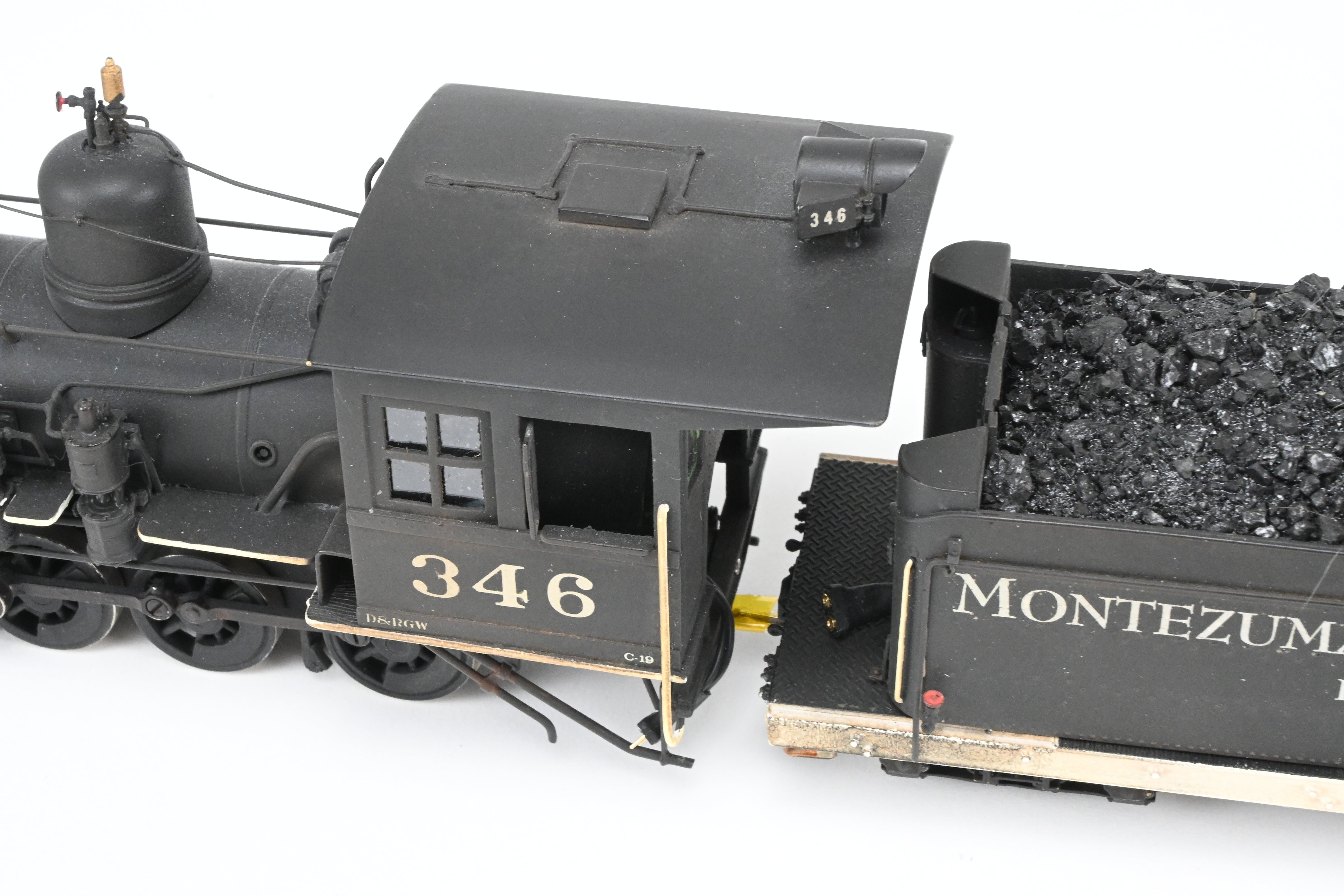 On3 Scale Brass Model Train - Balboa Scale Models' Exclusive Custom Denver & Rio Grande C-19 2-8-0 CP Locomotive with Correct Tender for Montezuma Lumber Co. #346, Featuring Added Details and SoundTraxx Tsunami DCC/Sound System