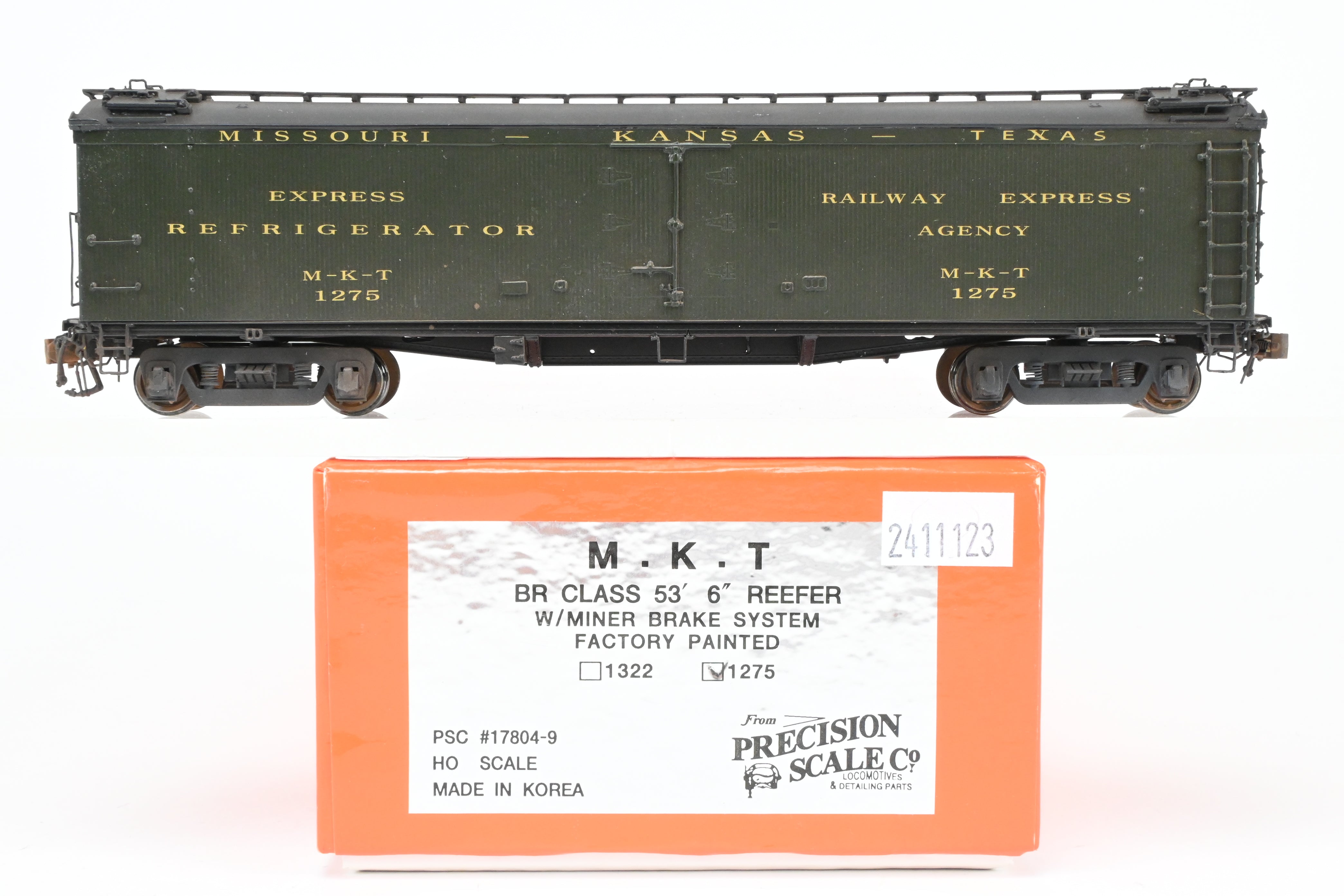 HO Scale Brass Precision Scale Co. Missouri Kansas Texas BR Class 53' 6 Reefer with Miner Brake System and FP - A High - Quality Model for Rolling Stock Fleet