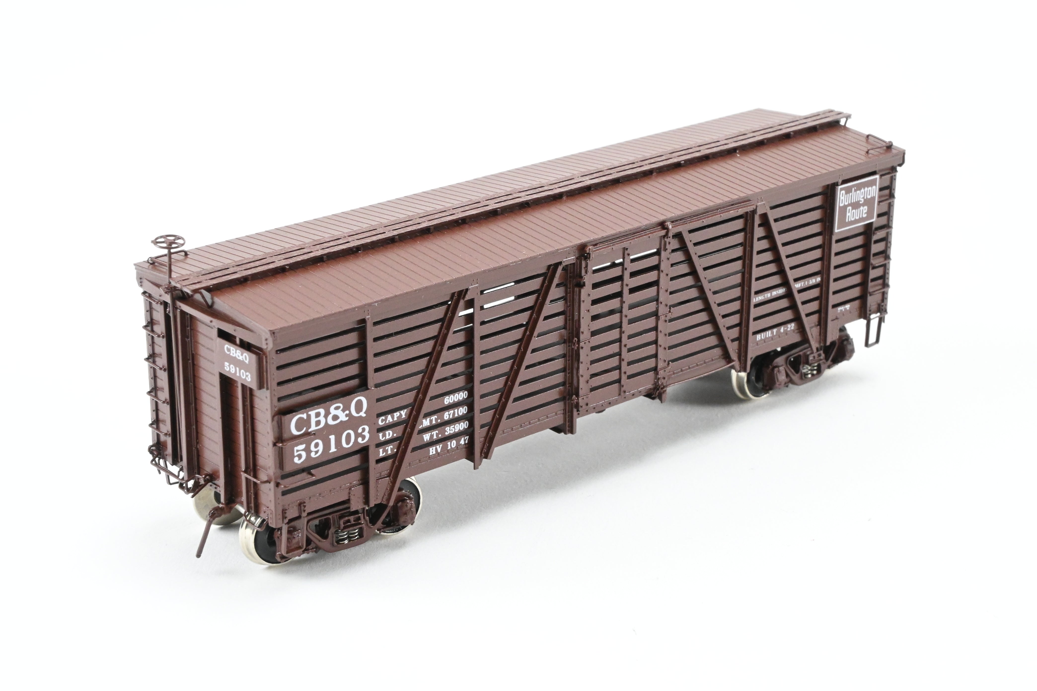 HO Scale Brass Challenger Imports CB&Q - Burlington Route Class SM - 16 36 - Foot Stock Car Model, Factory - Painted FP No. 59103