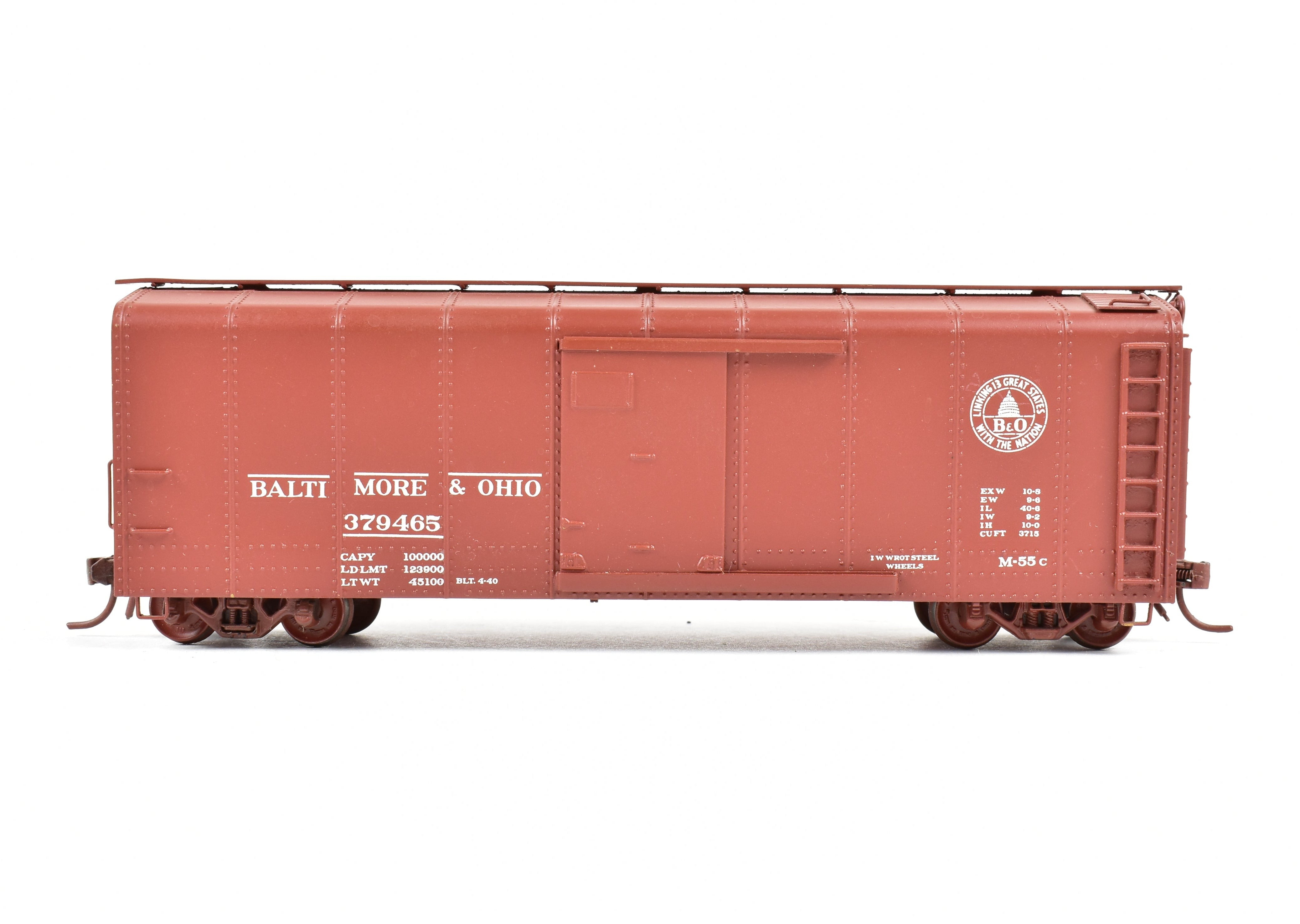 HO Scale Brass Model Trains - B&O M - 53 Round Roof 40 - Foot Custom - Painted Boxcar by Trains Inc., Without Original Box