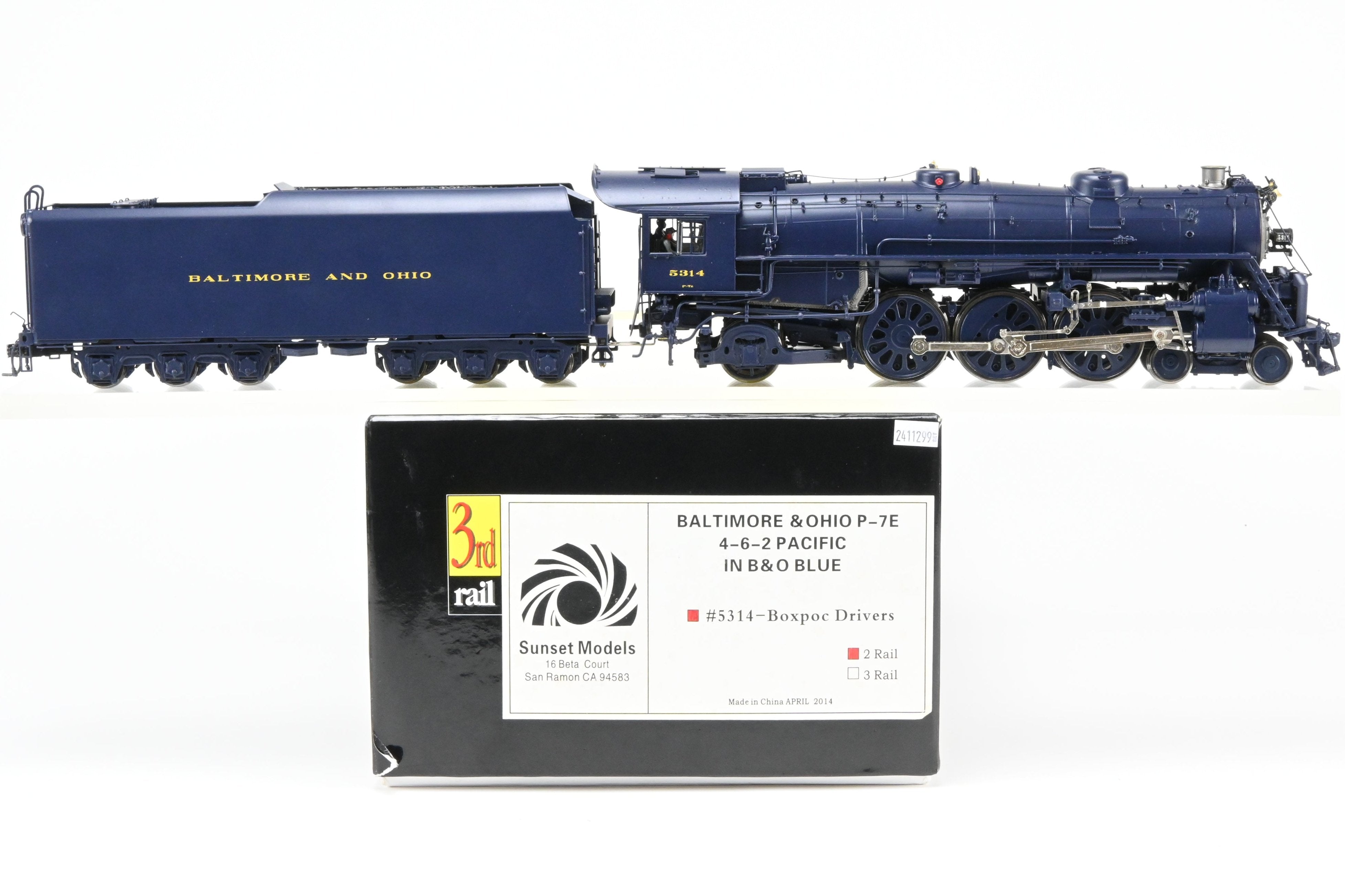O Scale Brass Model Train - Sunset Models Third Rail B&O - Baltimore and Ohio P-7e 4-6-2 FP Locomotive in B&O Blue #5314, 2-Rail Version with Some Minor Issues