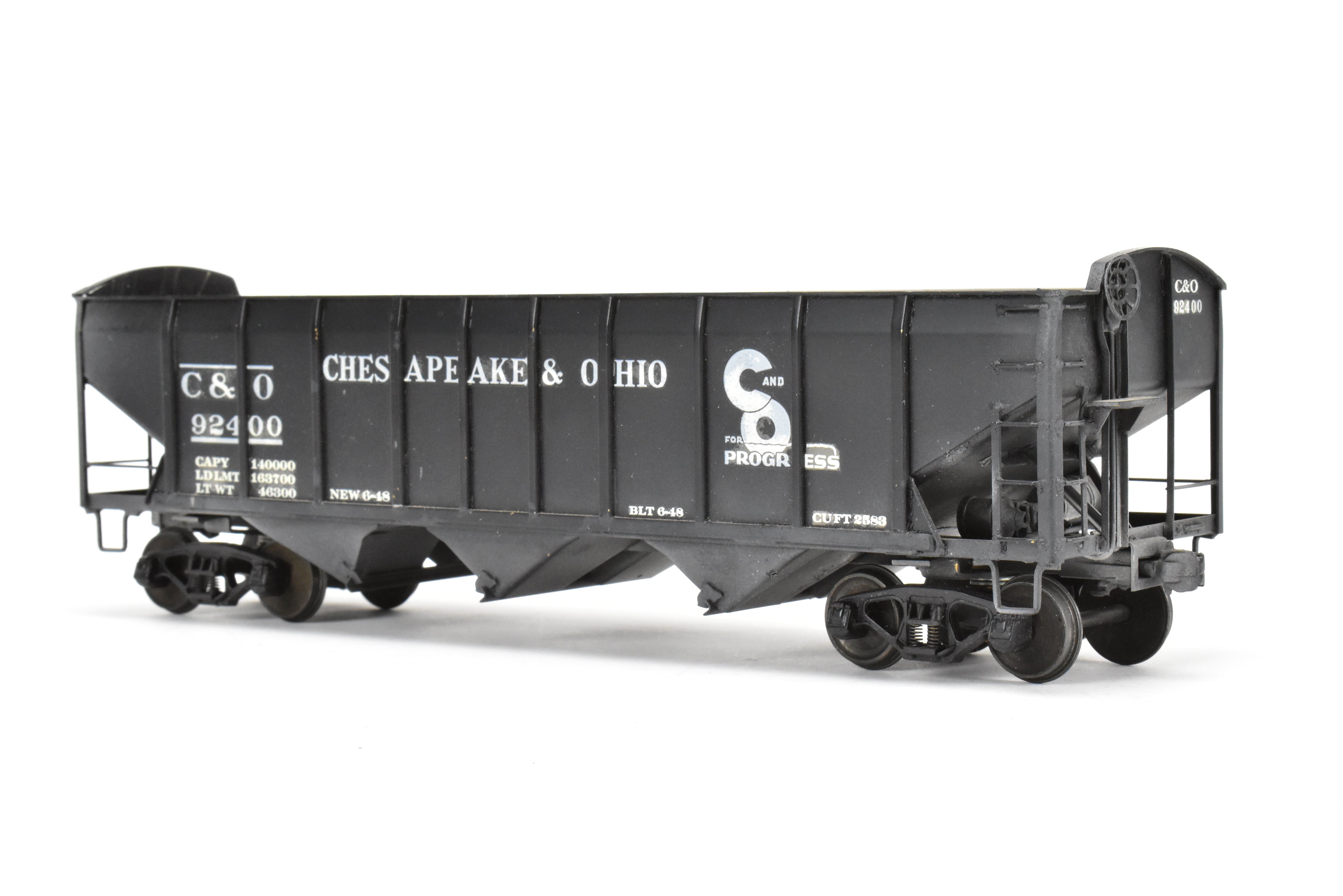 O Scale Model Train - Brass U.S. Hobbies Chesapeake & Ohio (C&O) ACF Welded Triple Hopper, Custom Painted with No. 92400, Without Original Box